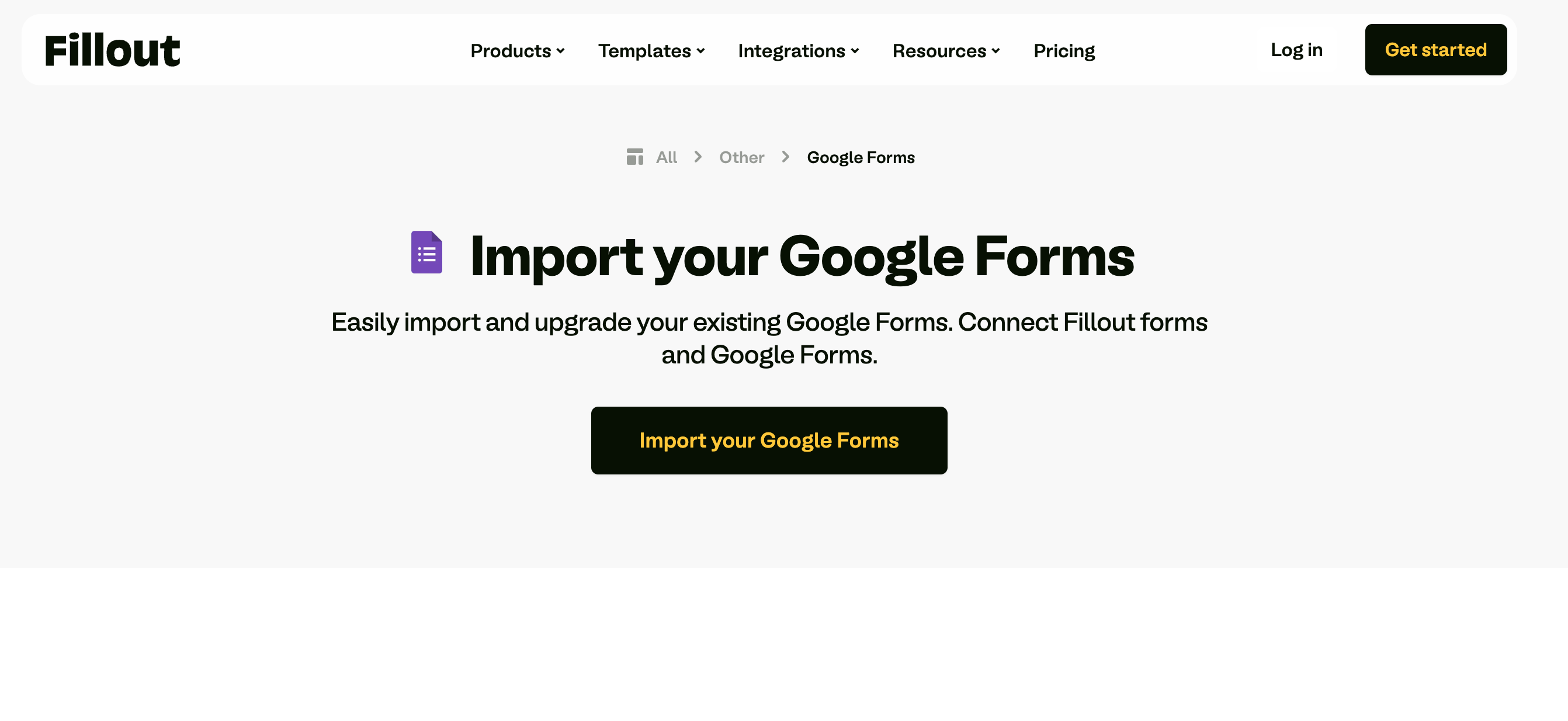 Google Forms import feature in Fillout