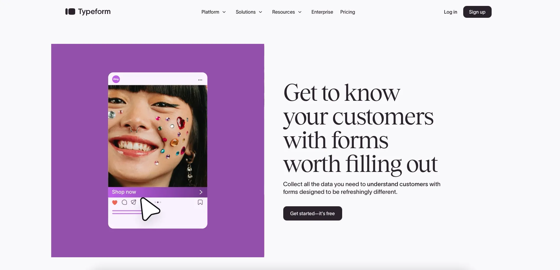 Screenshot of Typeform landing page highlighting conversational contact forms and feedback forms that can be embedded in Figma Sites.