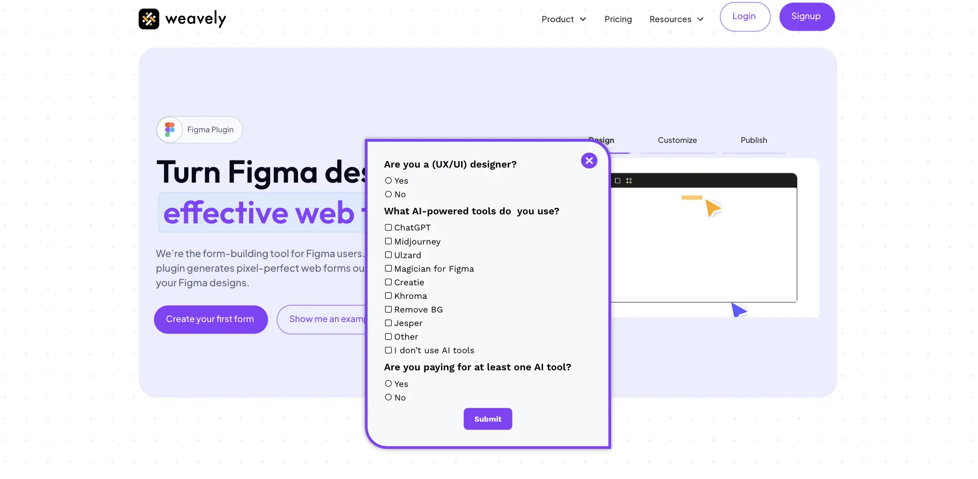 Pop-up survey about AI tools in design