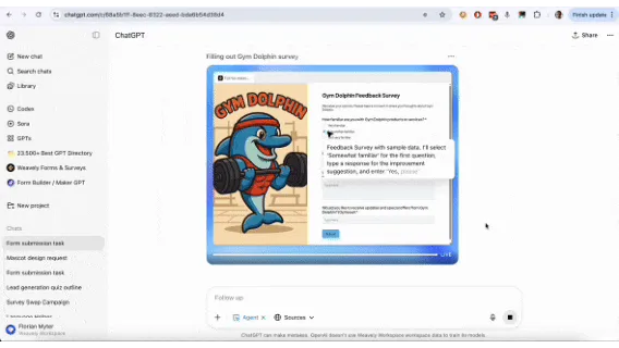 building a form in Weavely in the ChatGPT agent mode