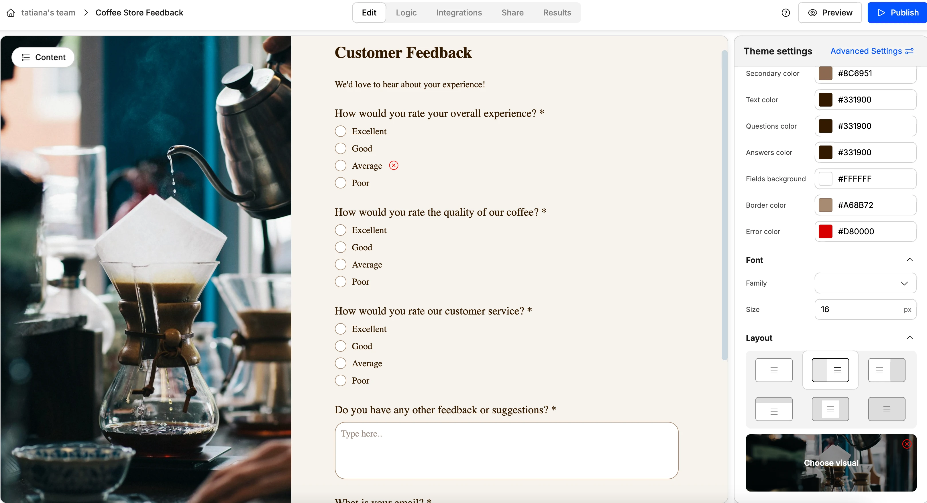 Adjusting the layout of the form to make it more visually appealing and boost engagement