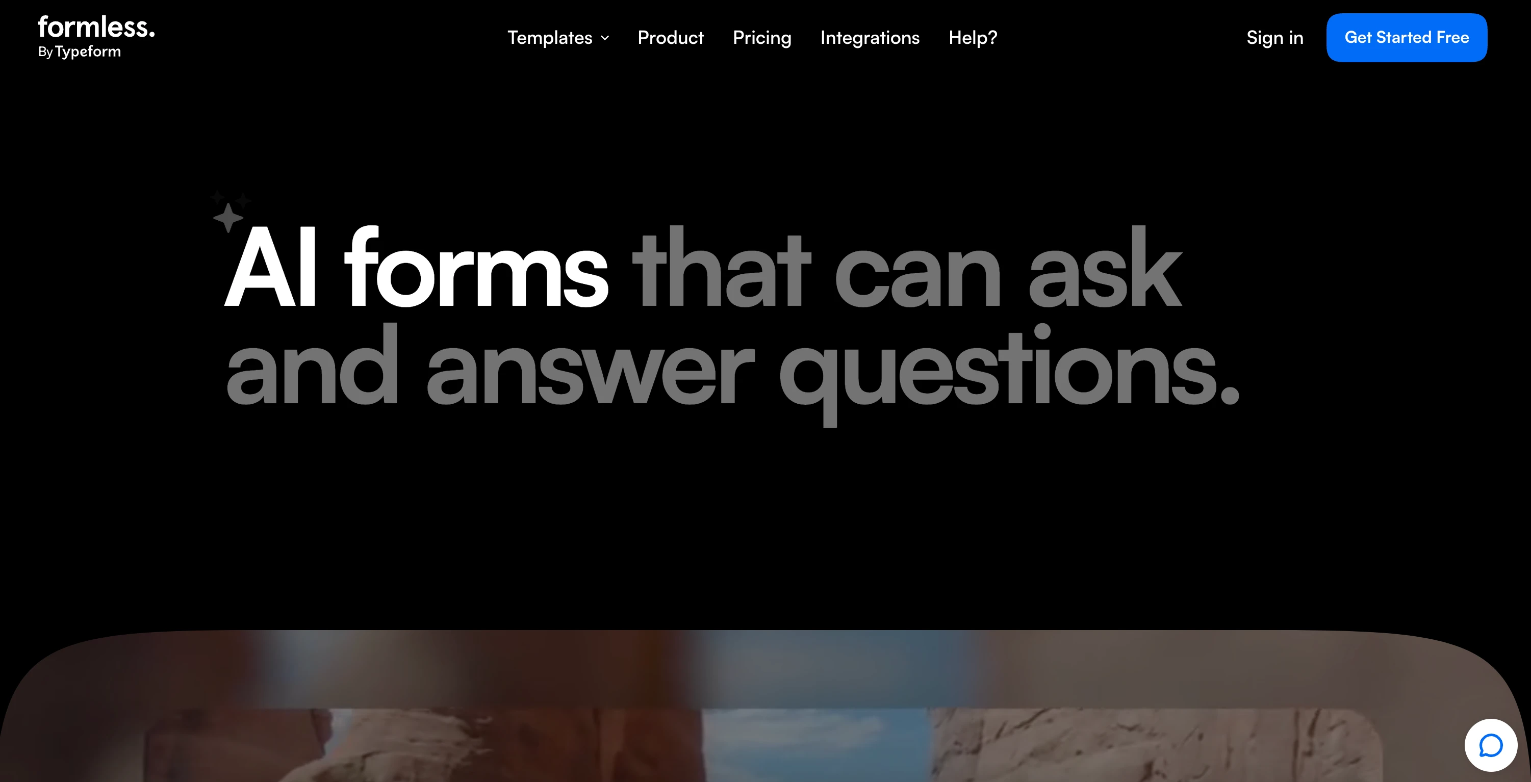 Landing page of formless, a conversational AI form-building tool