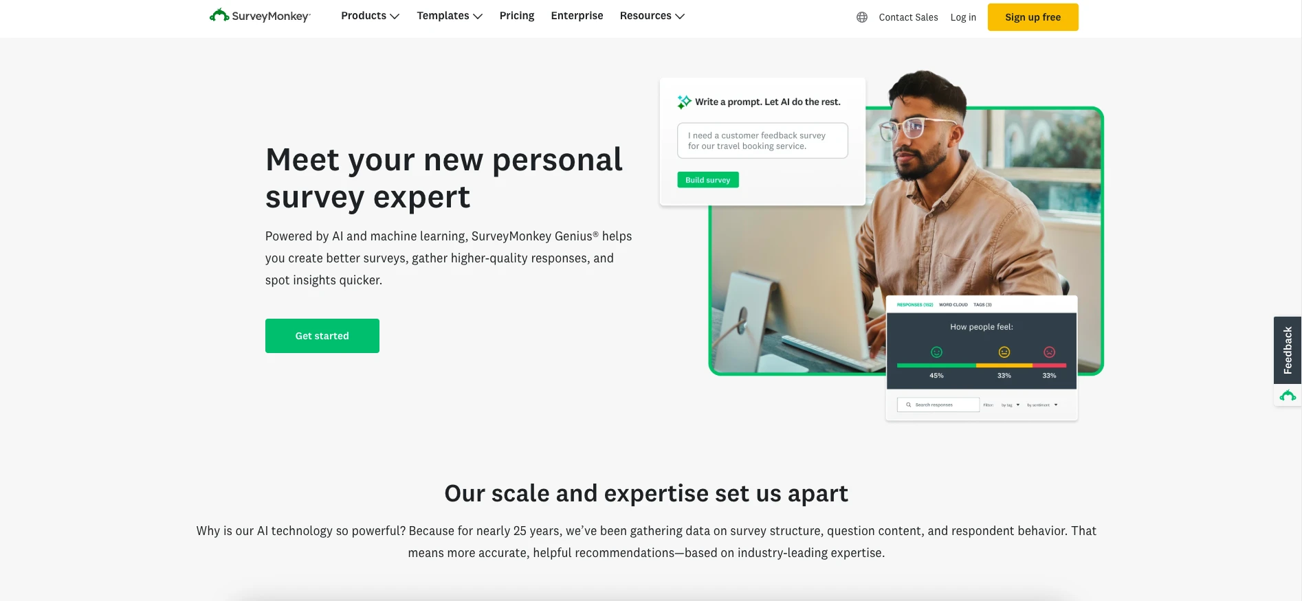Landing page for SurveyMonkey Genius, AI-powered surveys