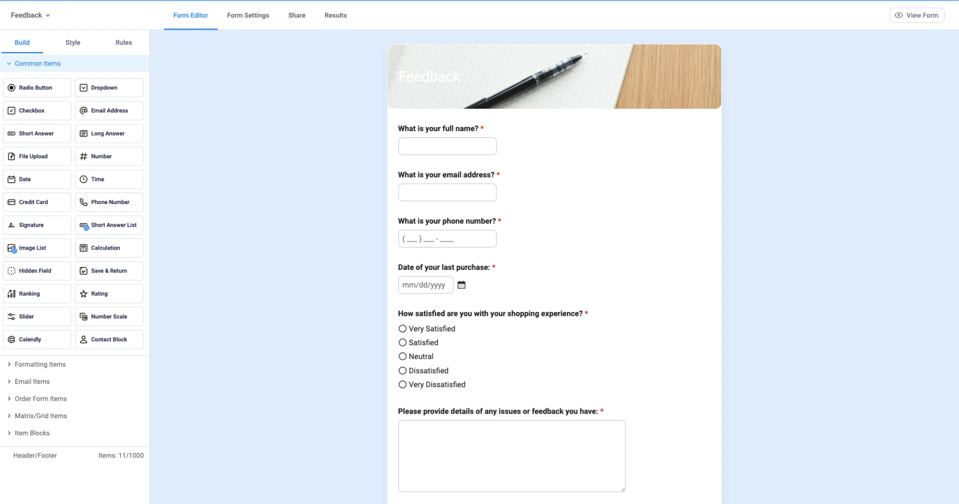 AI-generated customer feedback form with Formsite