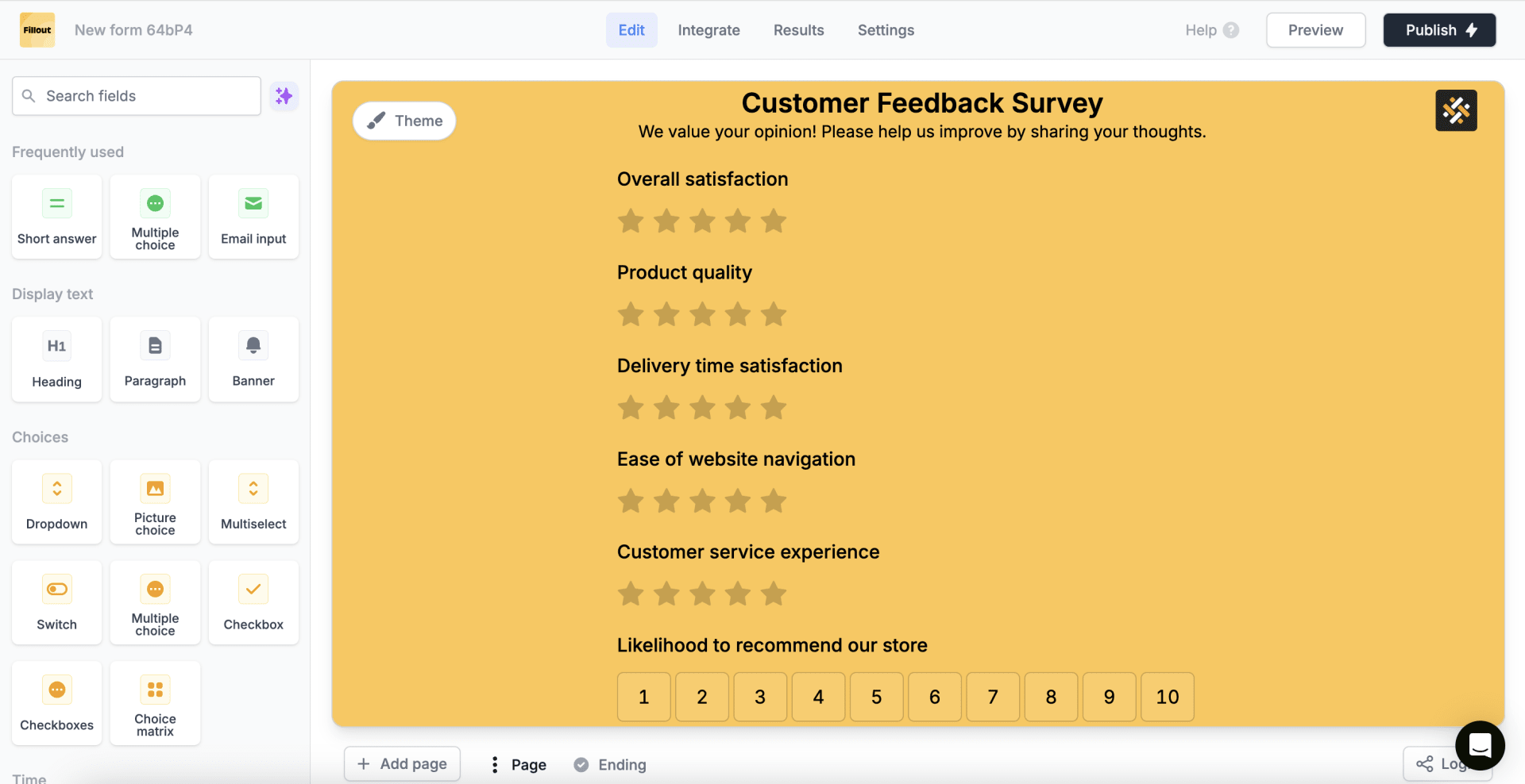 Building a customer feedback form with Fillout AI