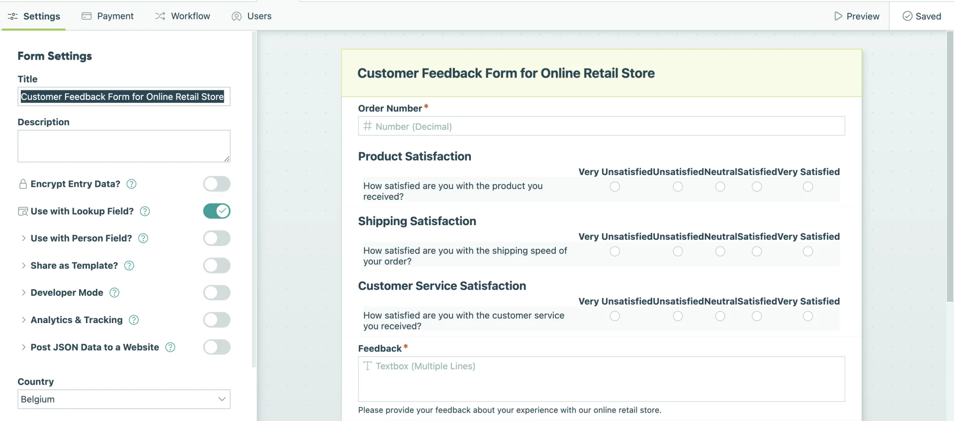 A  feedback form built with an AI generator in Cognito Forms