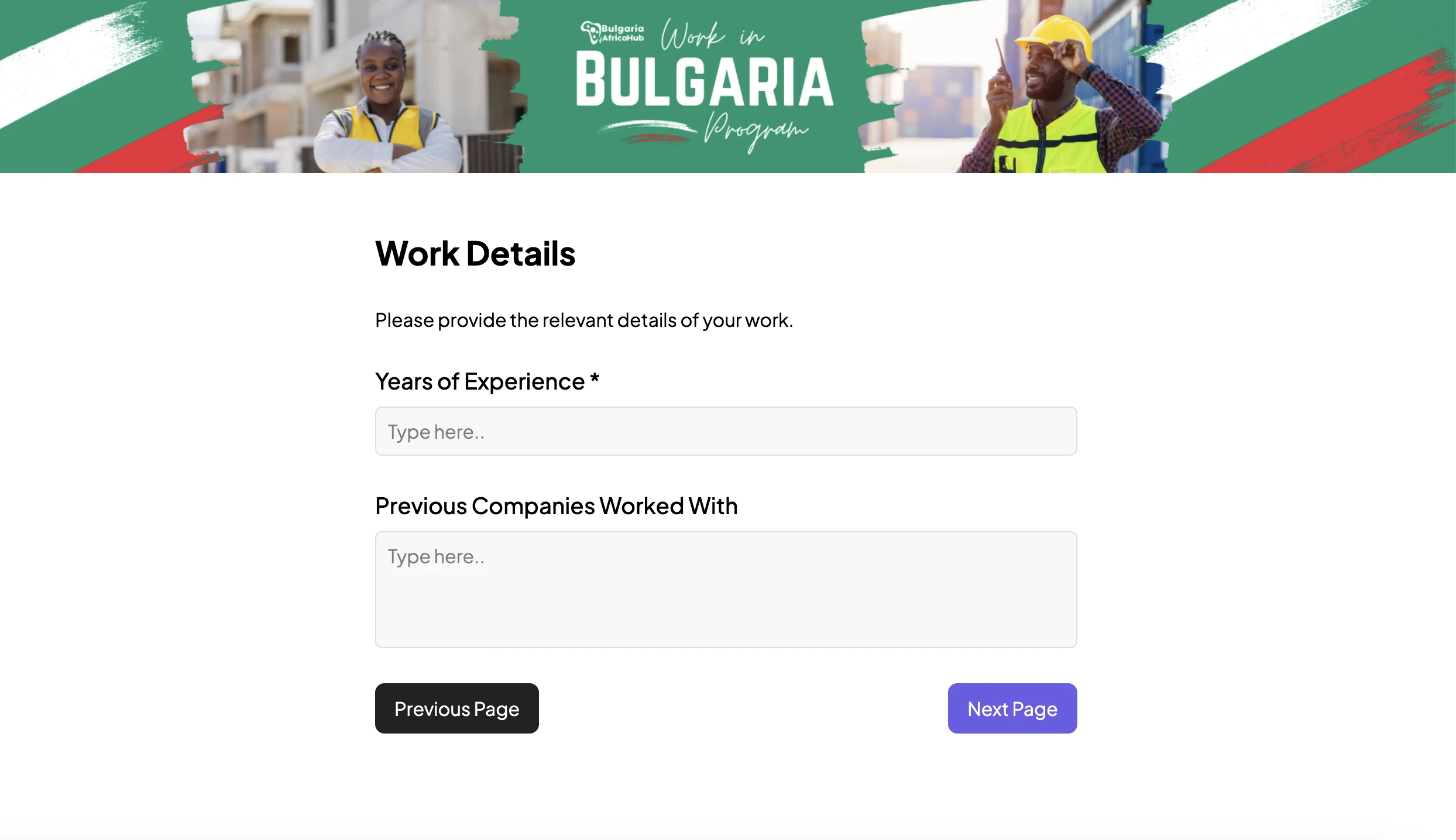 Work abroad program application form created in Weavely.ai