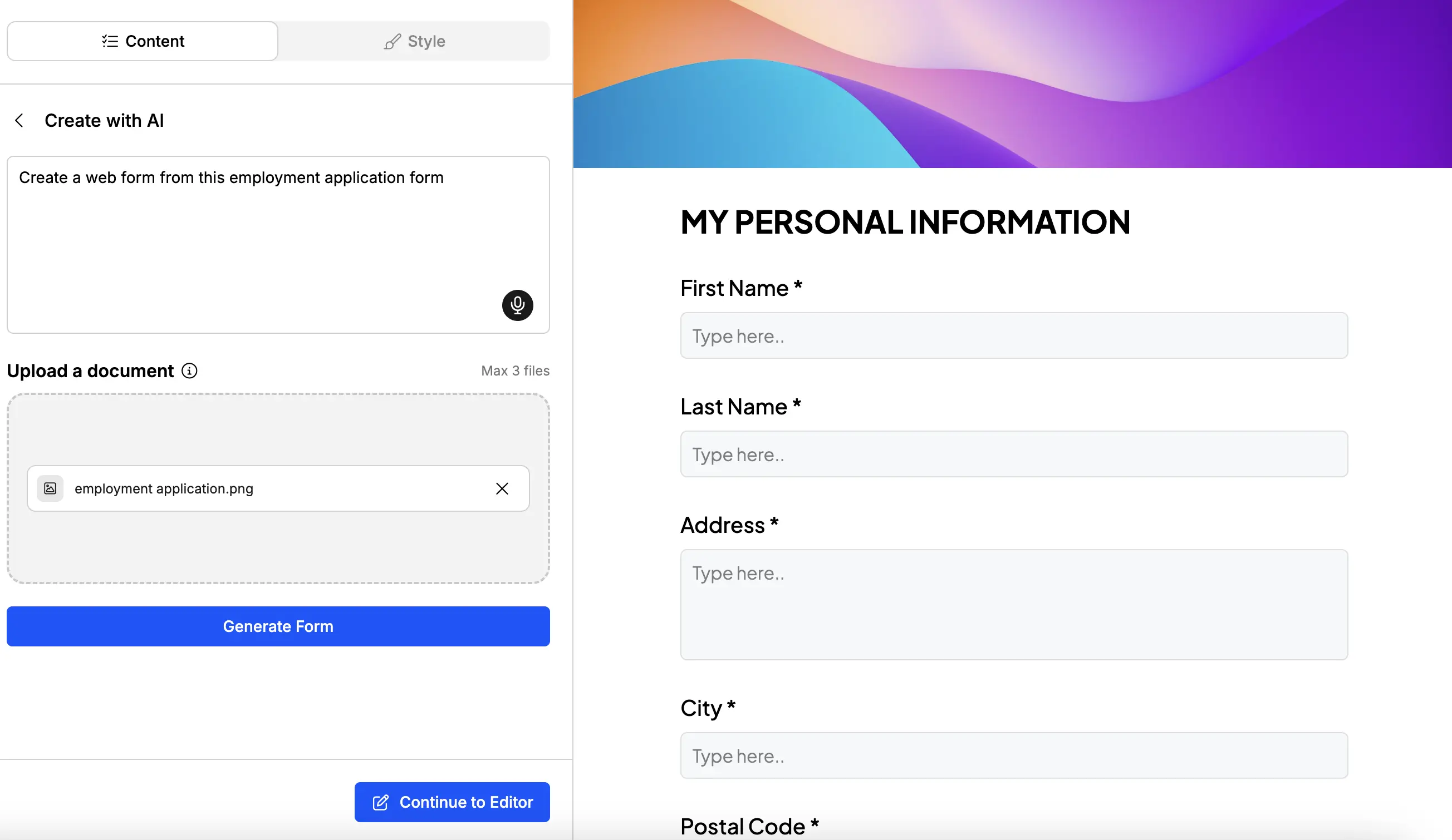 Turning a scanned PDF form into a digital form with Weavely