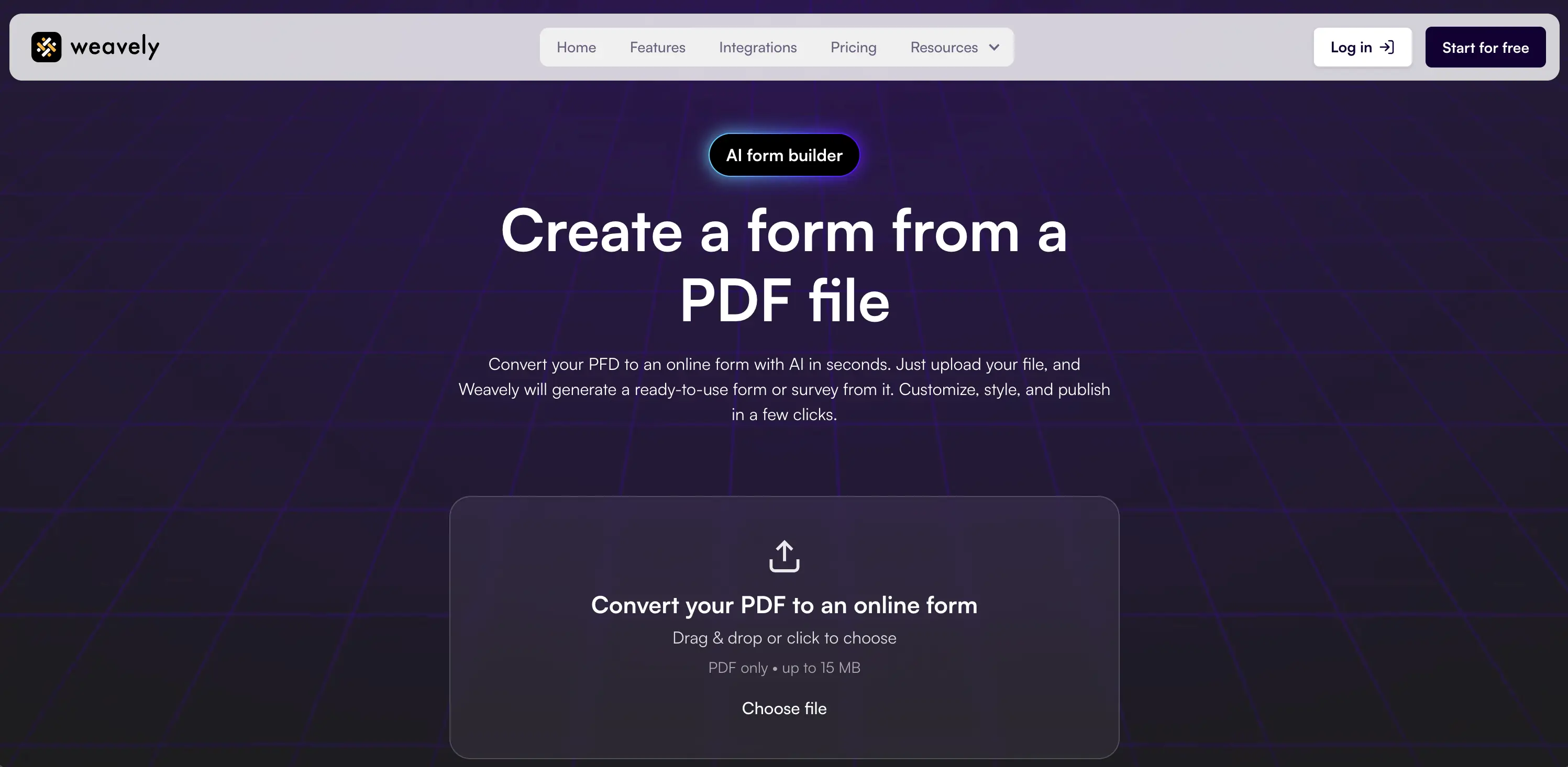 Screenshot from Weavely.ai's PDF to Form converting tool