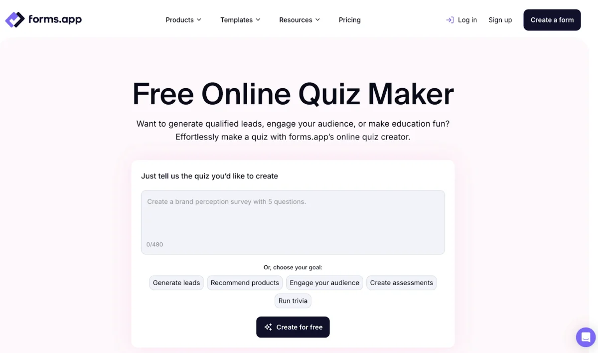 Forms.app offers AI quiz generation