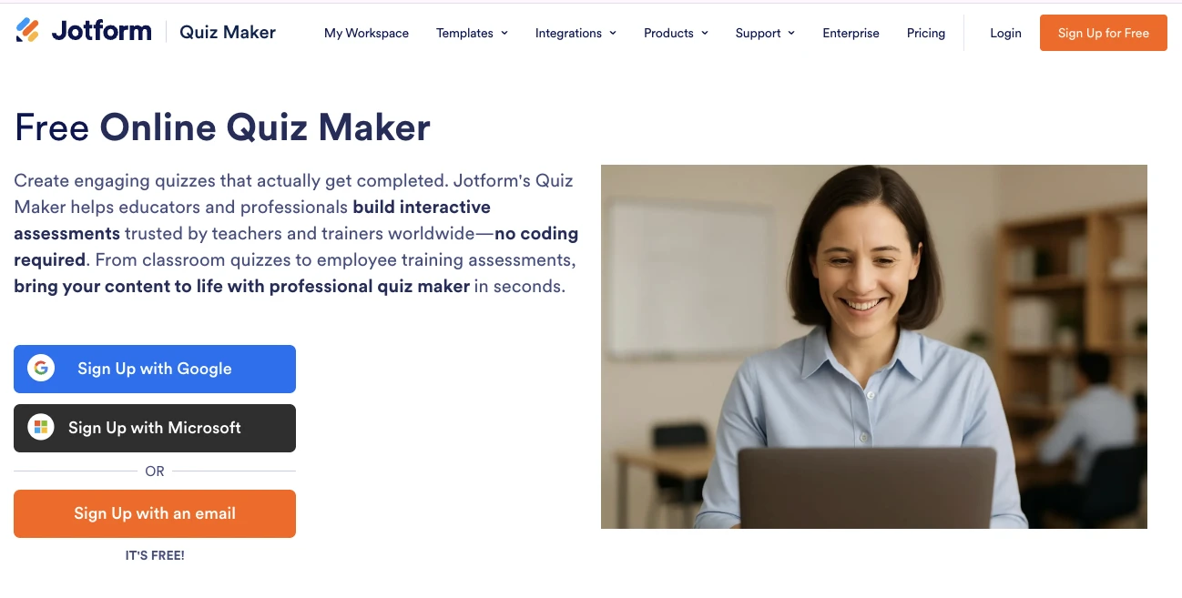 Jotform - exam quiz builder for students and teachers that offers free functionality