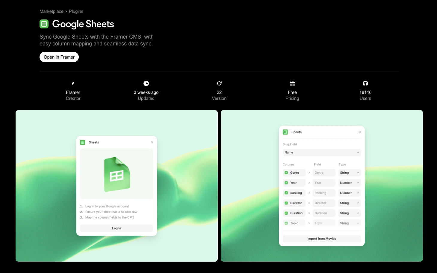 Google Sheets plugin for Framer