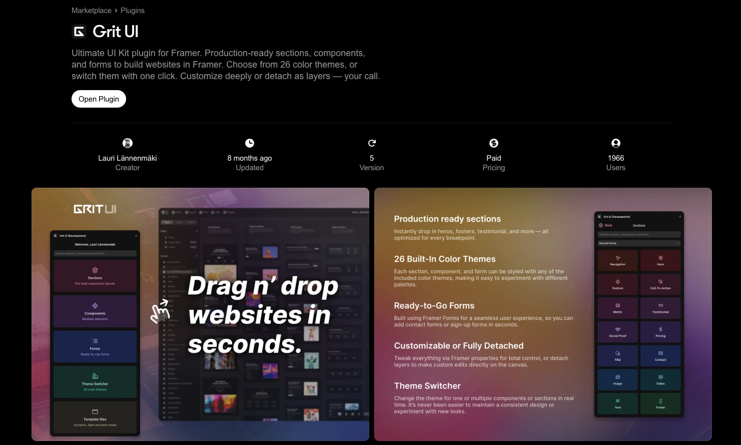 Grit UI - UI kit with responsive components to create websites in Framer faster 