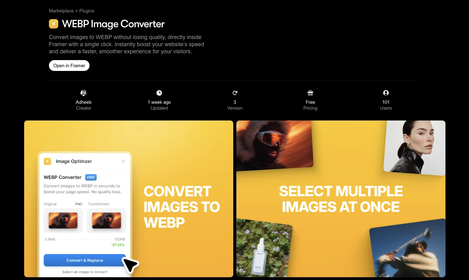 A Framer plugin that lets you convert images to webp format