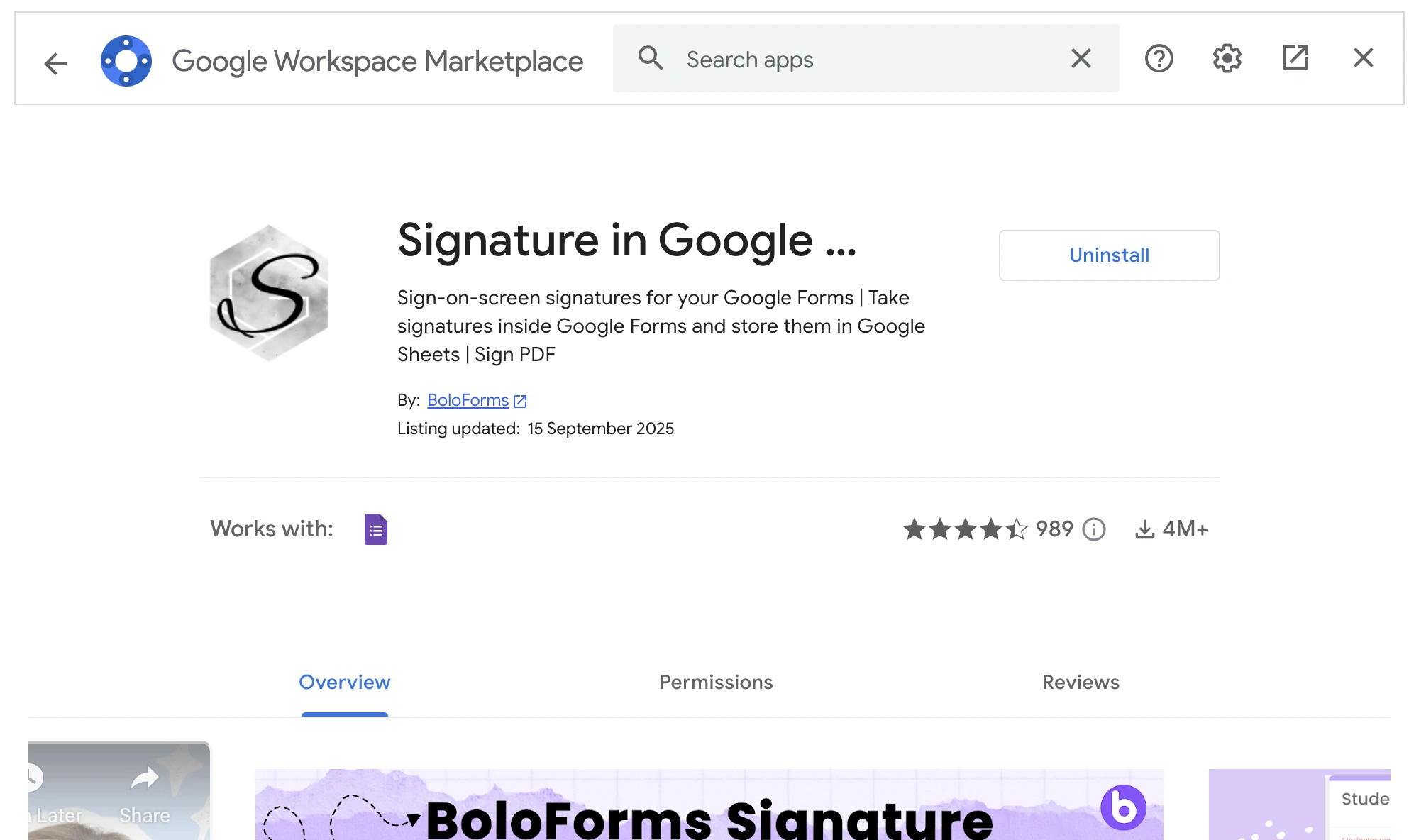 Google marketplace add-on that lets you add a signature to a Google form