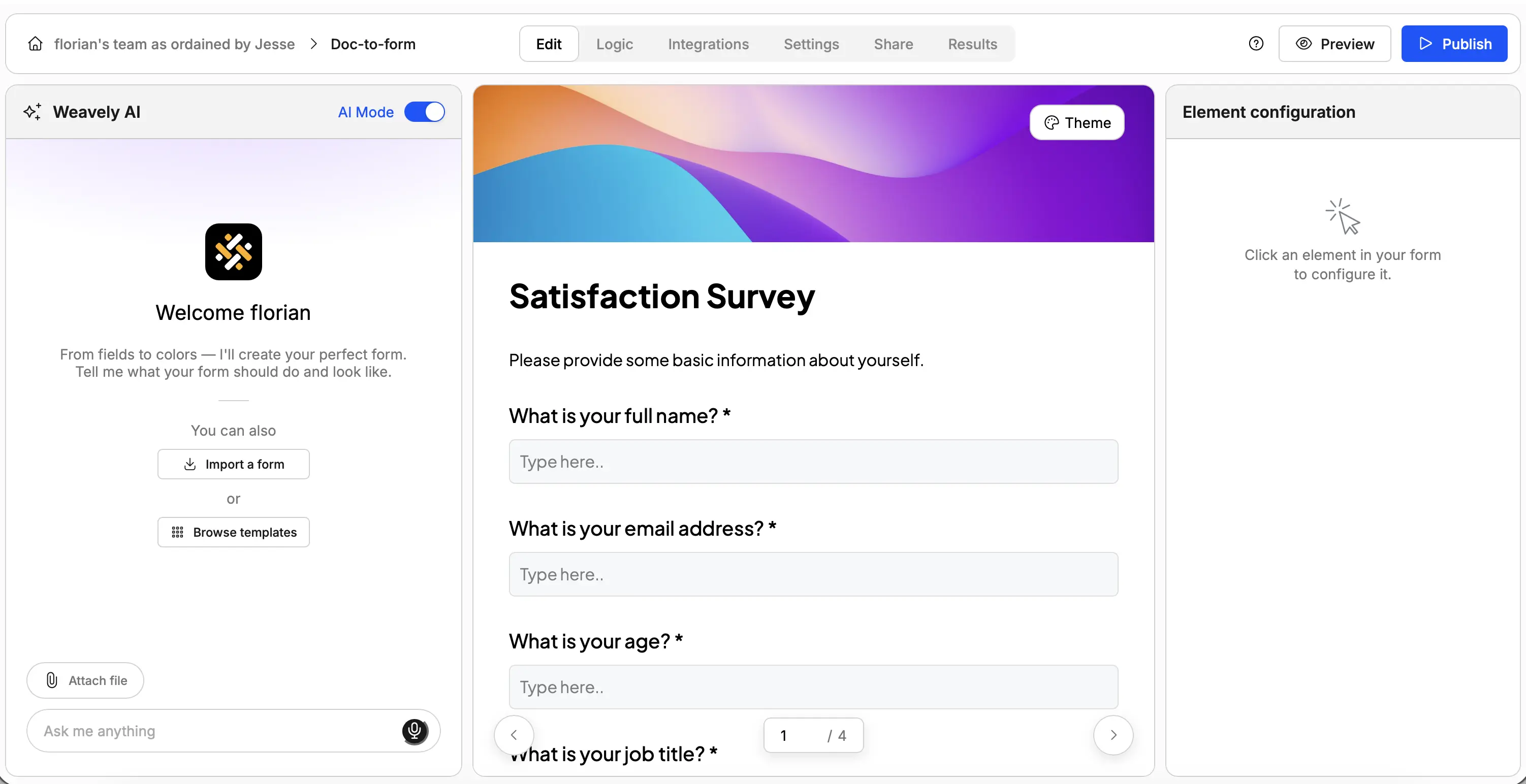 Screenshot of a Weavely form generated from a Google Sheet