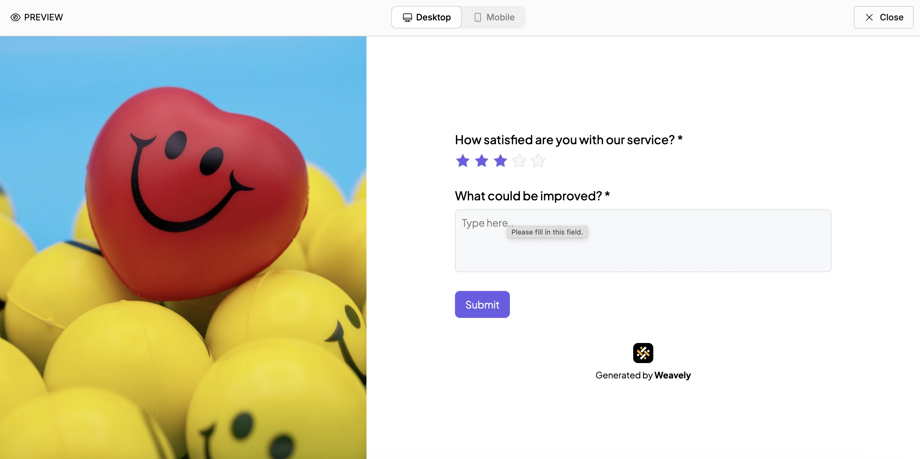 Weavely form with conditional questions set up with AI