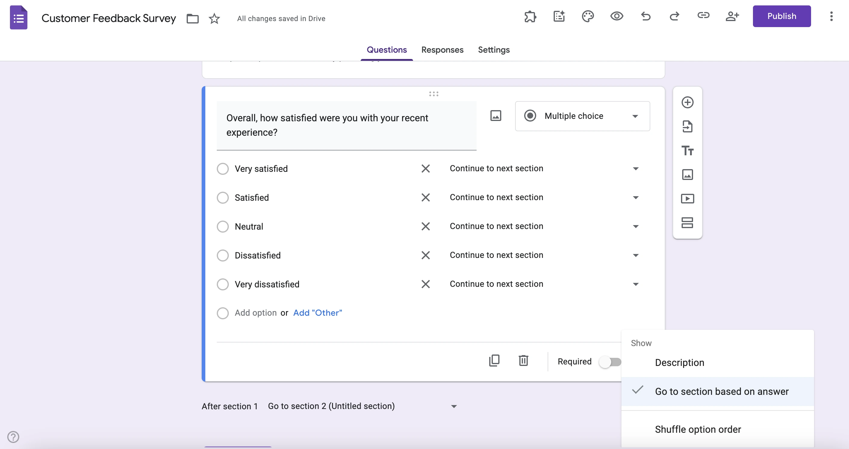Adding conditional logic to a multiple choice question in Google forms