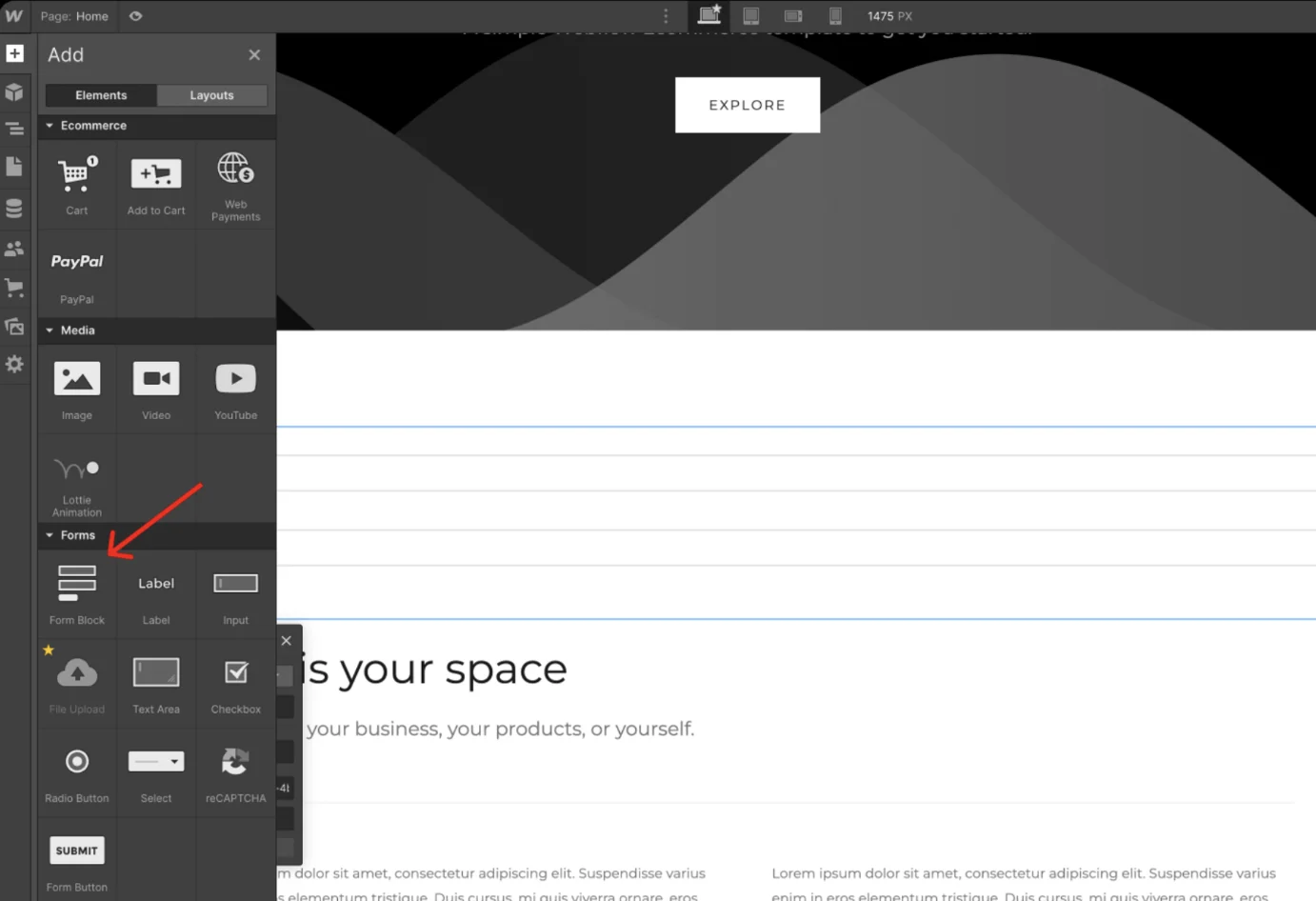 creating a form in webflow