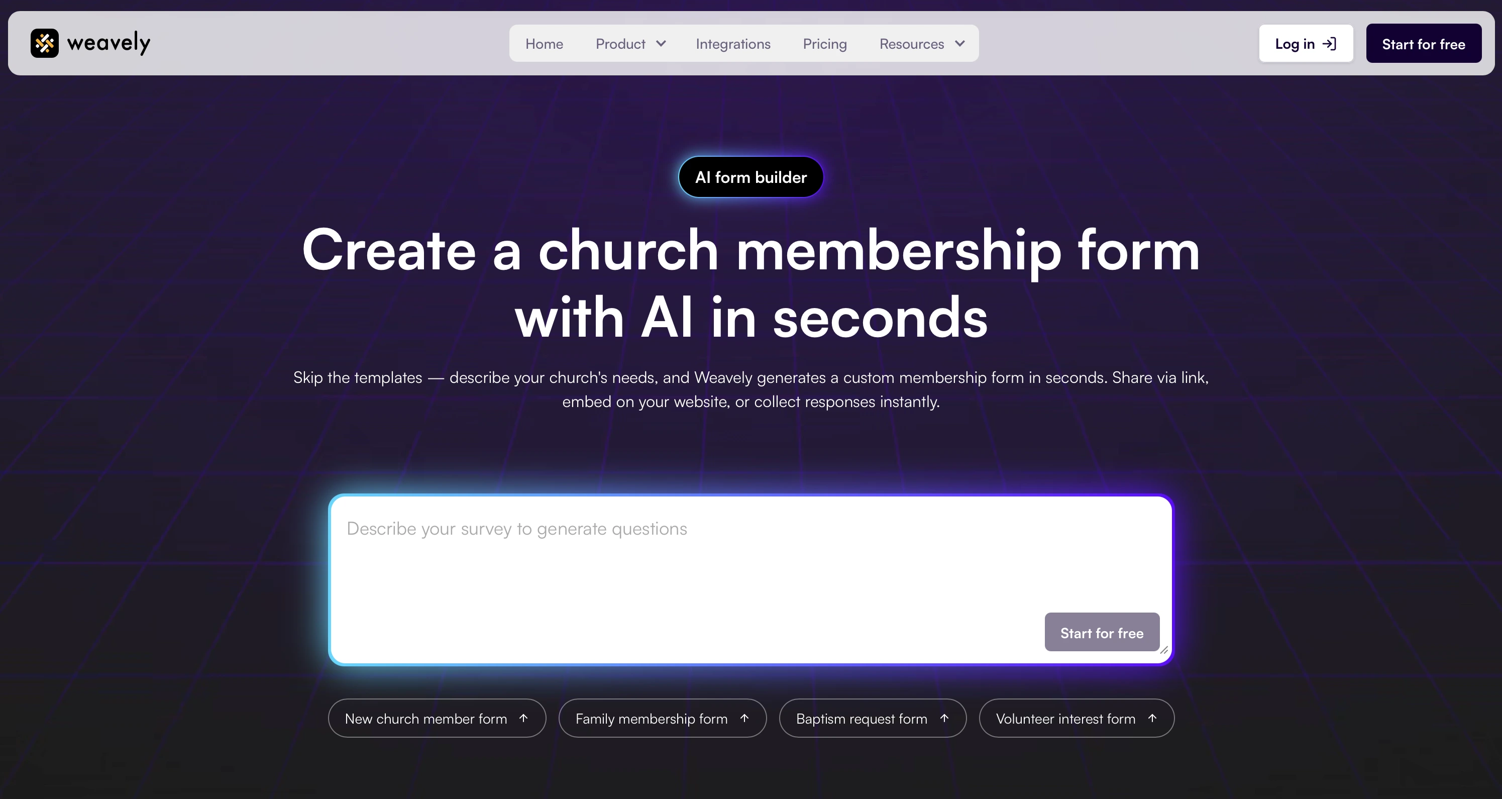 Screenshot from Weavely's AI church membership form generation tool