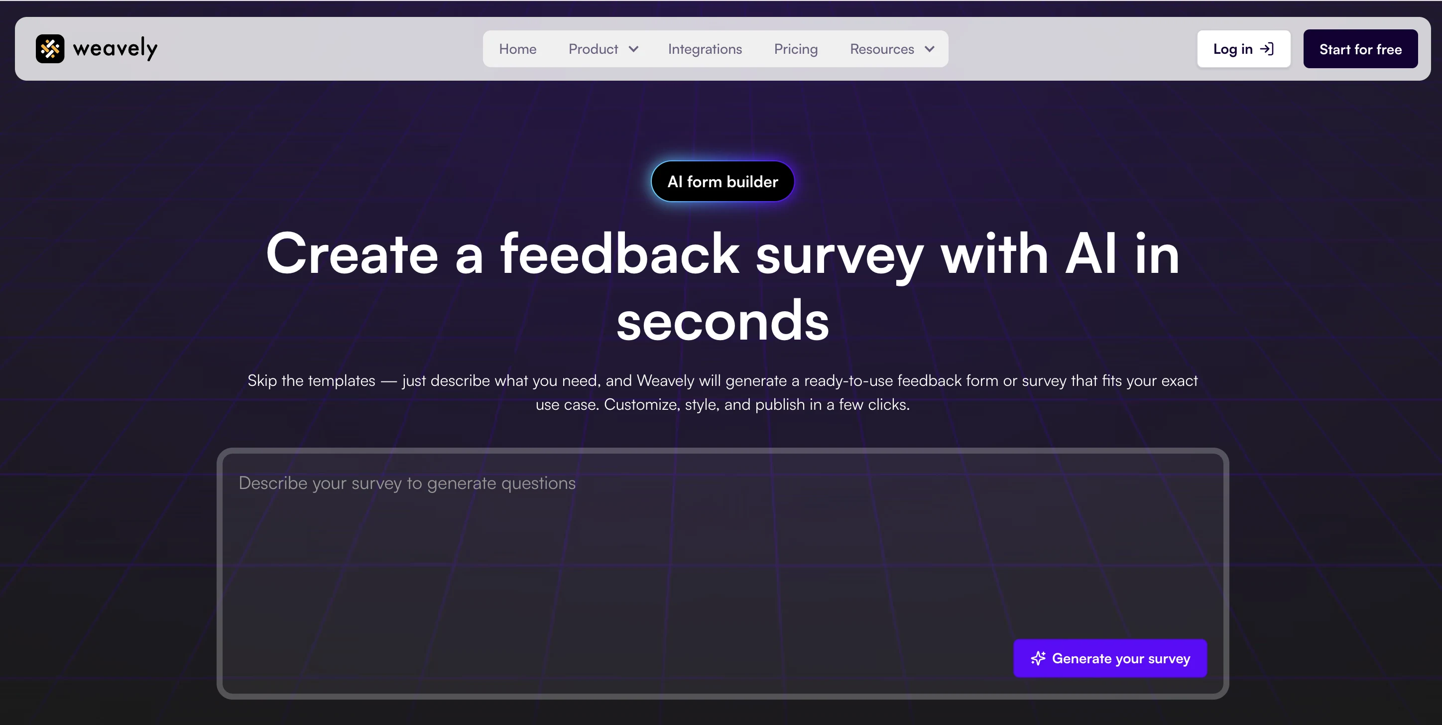 Generate a feedback form or survey with Weavely AI form builder