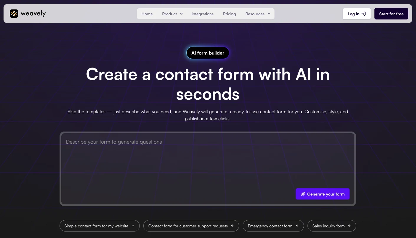 Weavely is an AI contact form generator