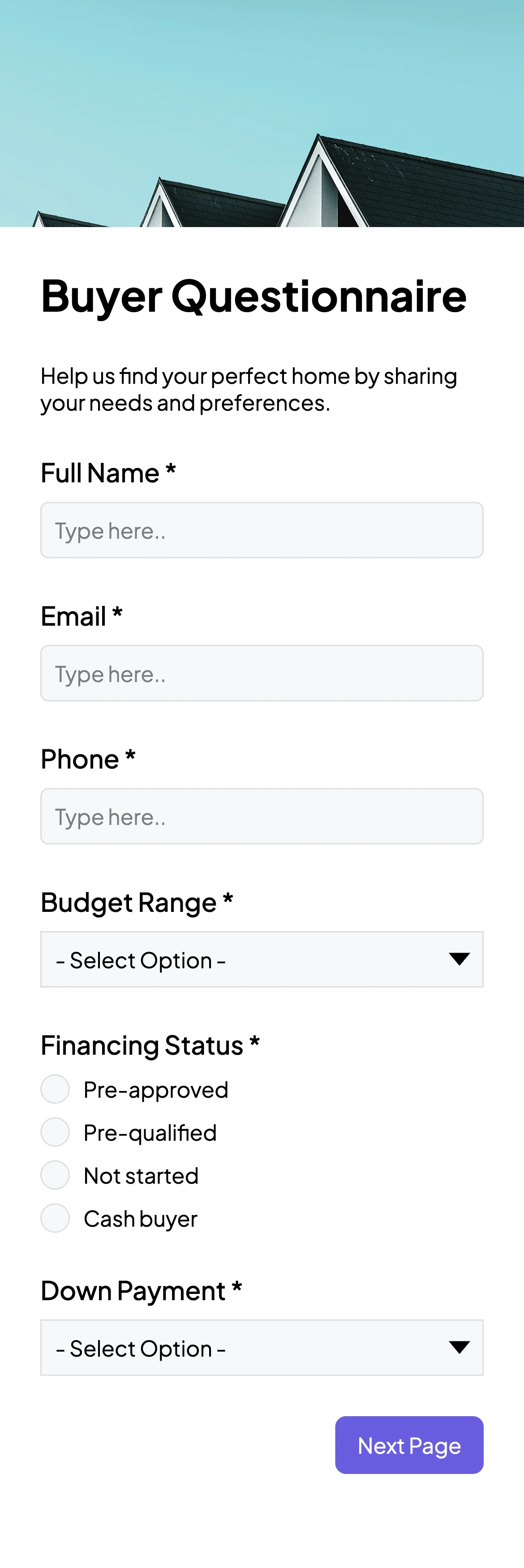 Real estate buyer questionnaire template