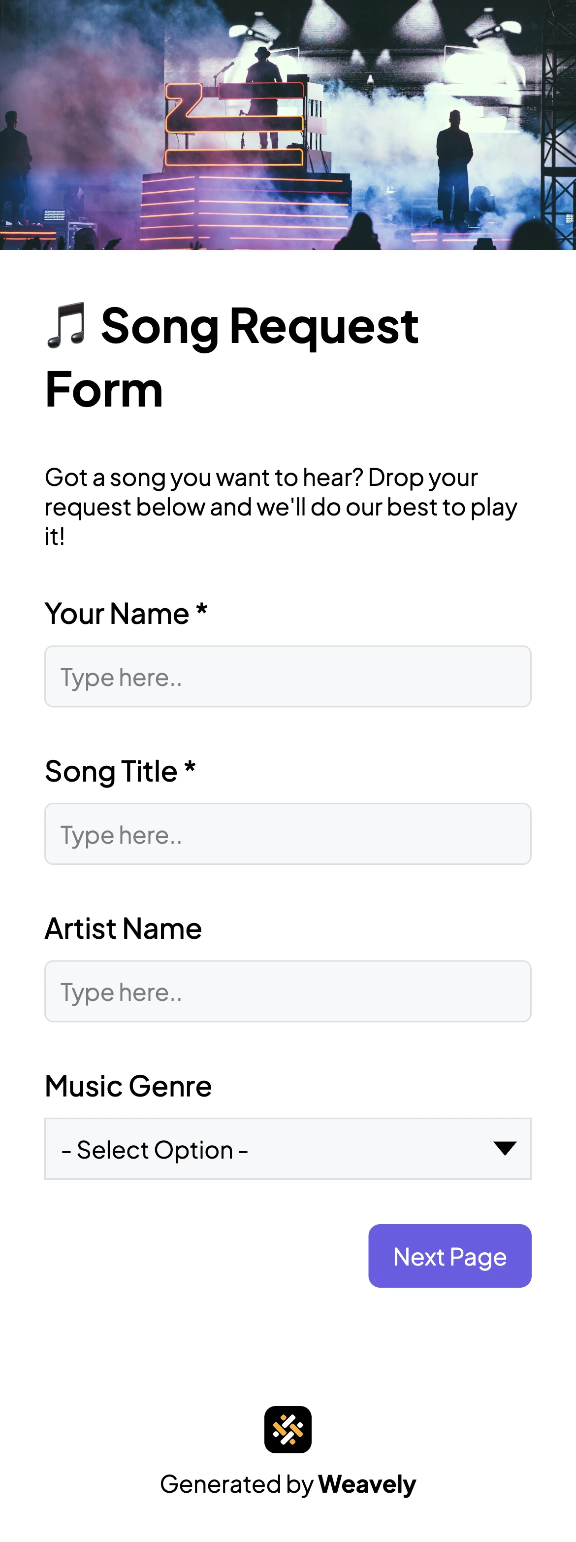 DJ song request form template
