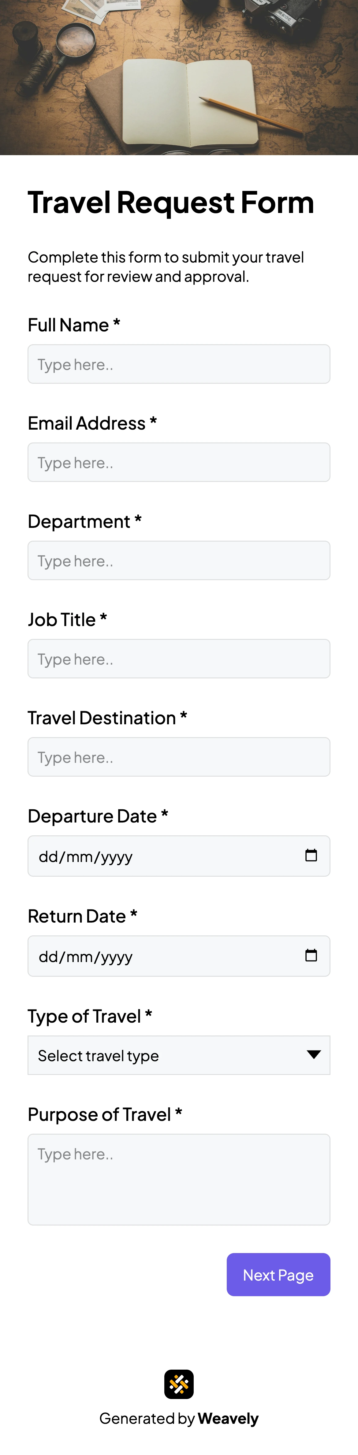Travel request form template