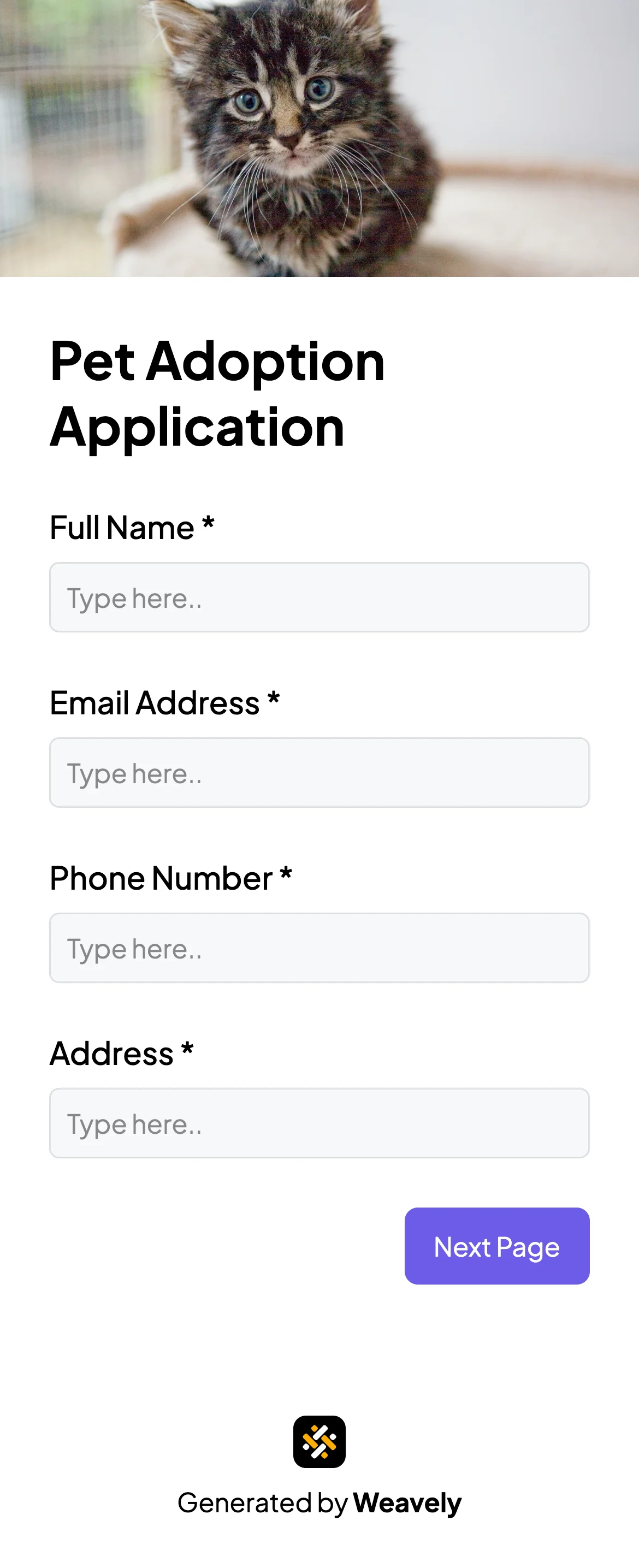 Pet adoption form template