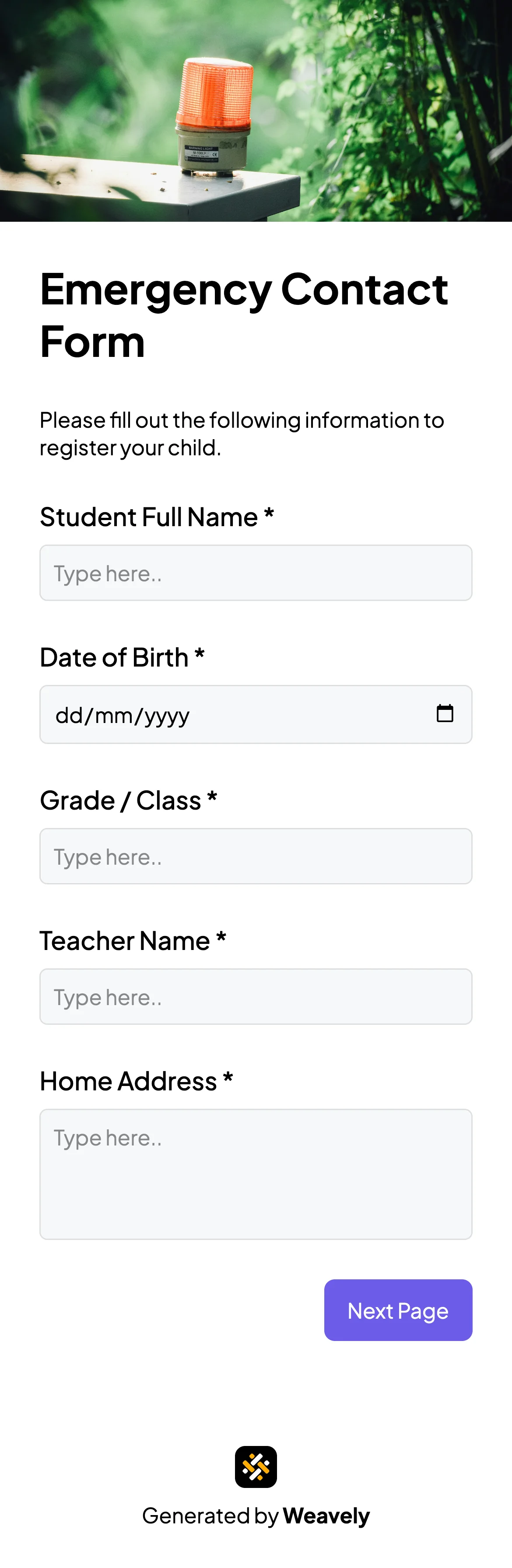 Emergency contact form template