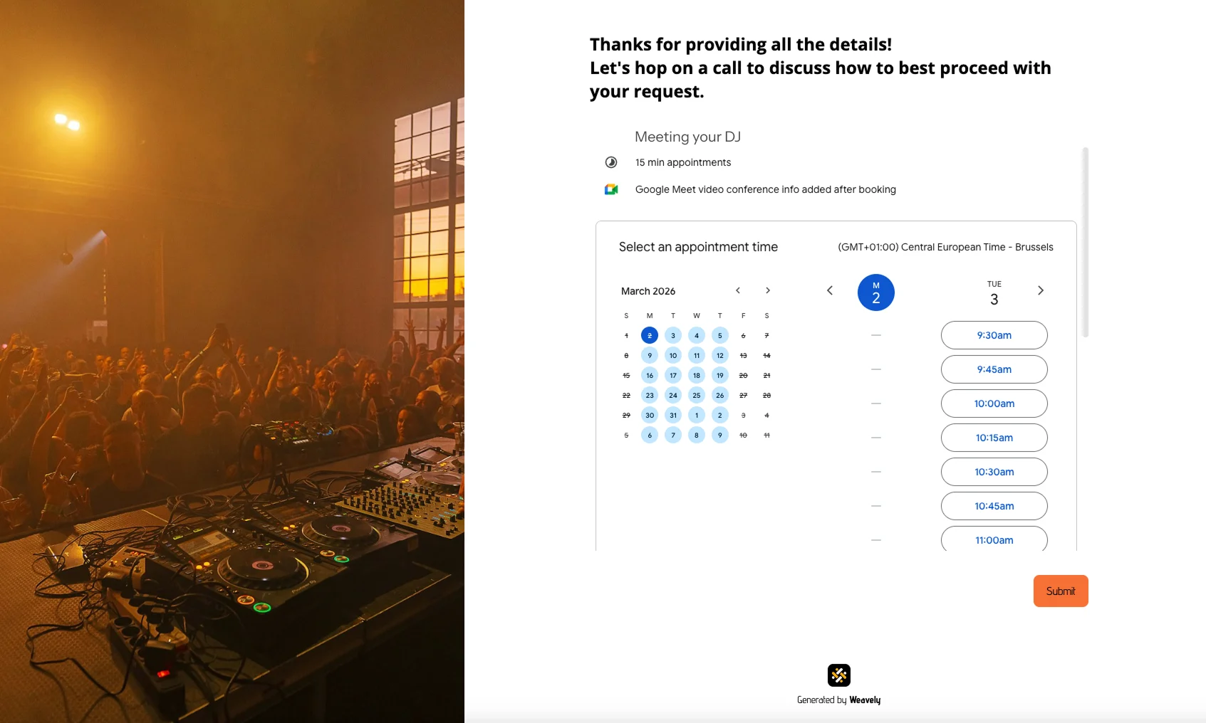 Inquiry form with an integrated call booking option