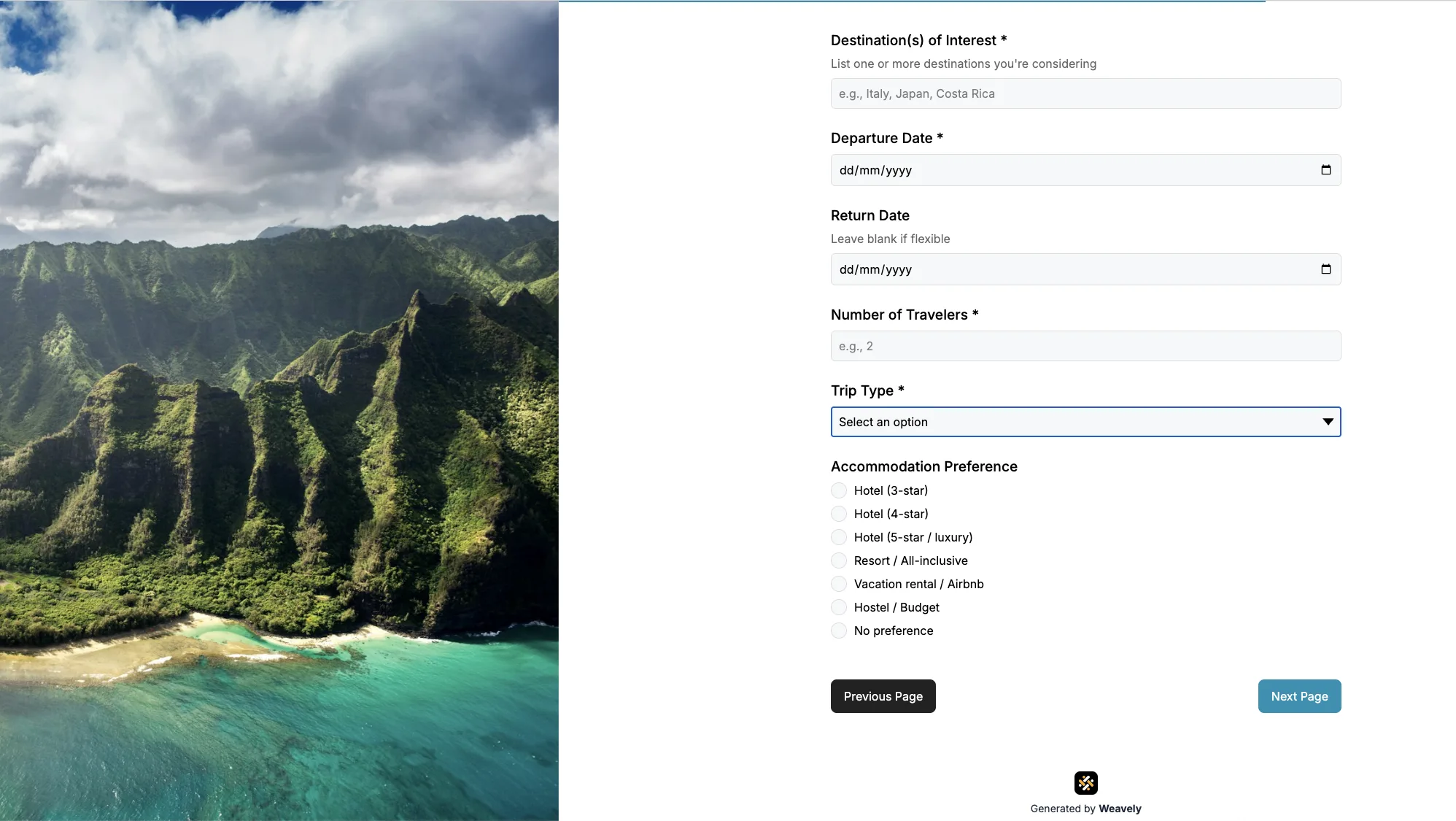 travel inquiry form template