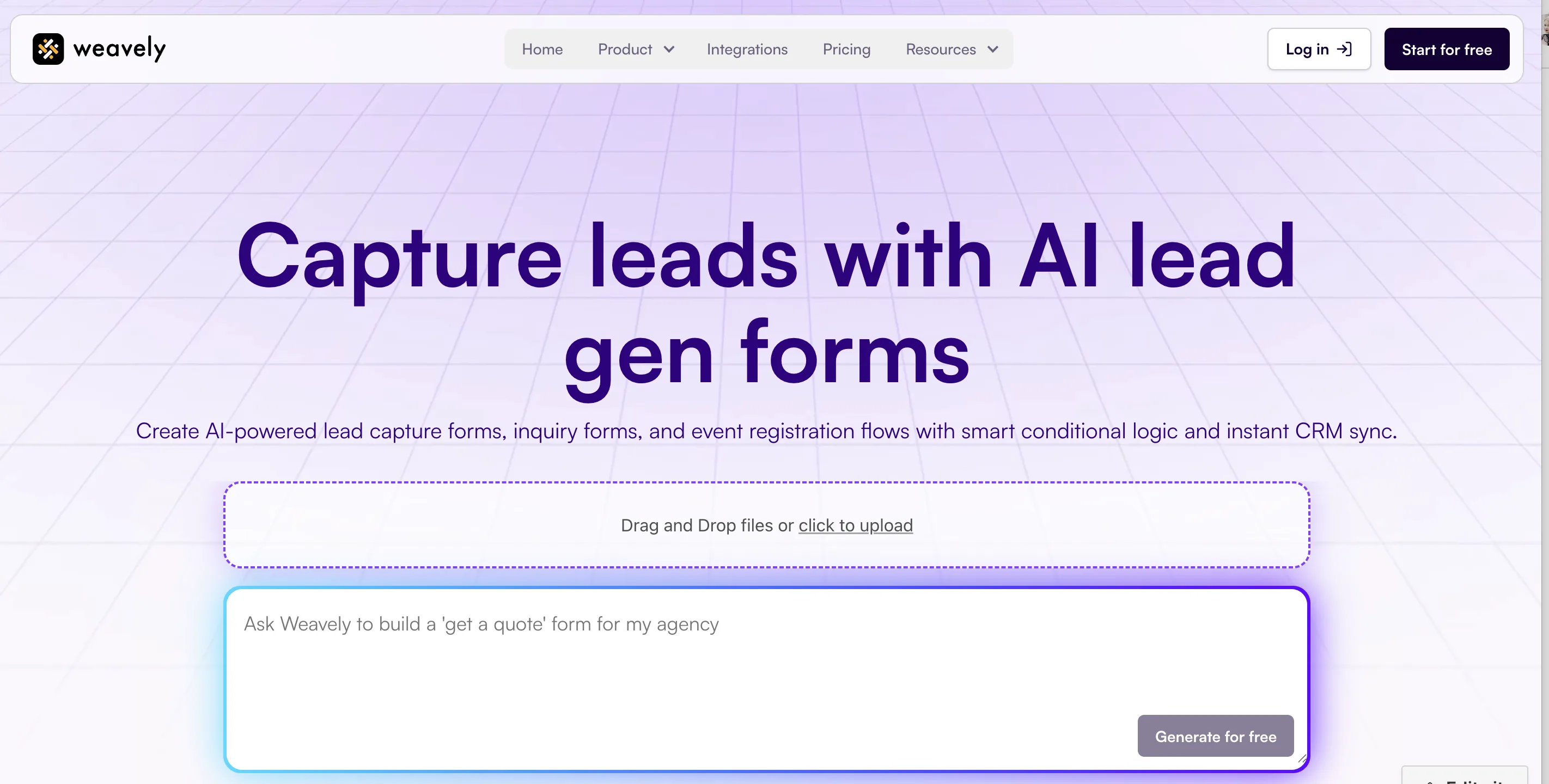 Weavely AI lead generation hub that helps collect leads and book clients