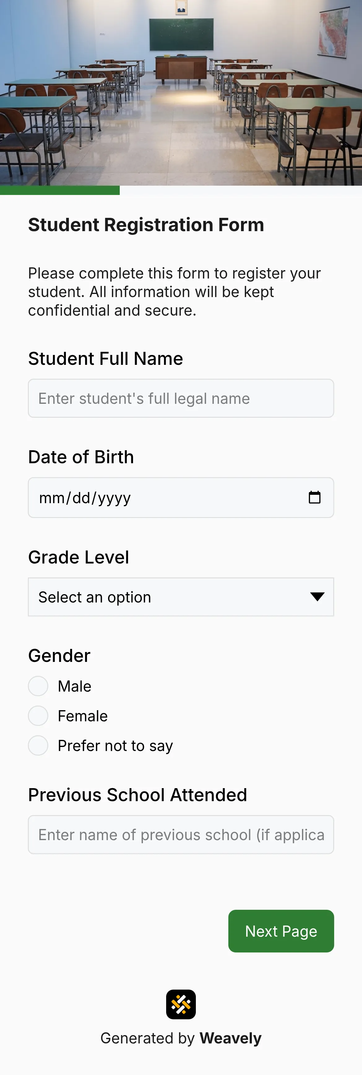 School registration form template