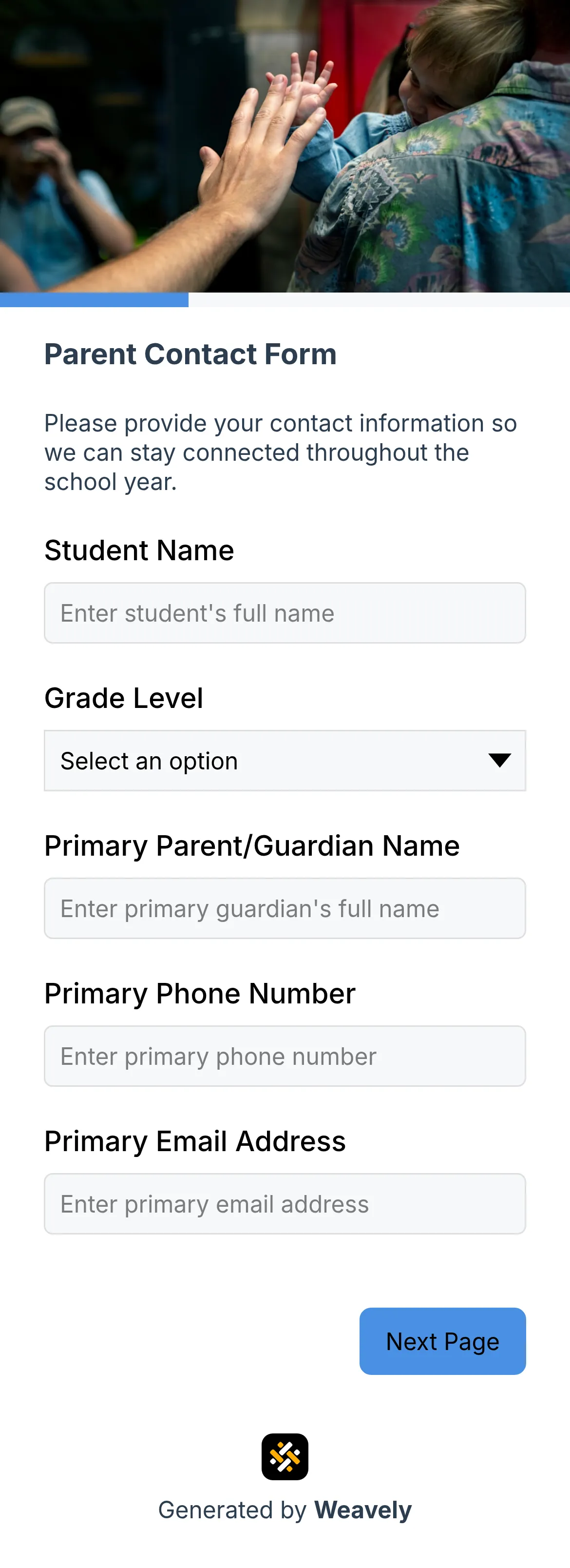 Parent contact form template