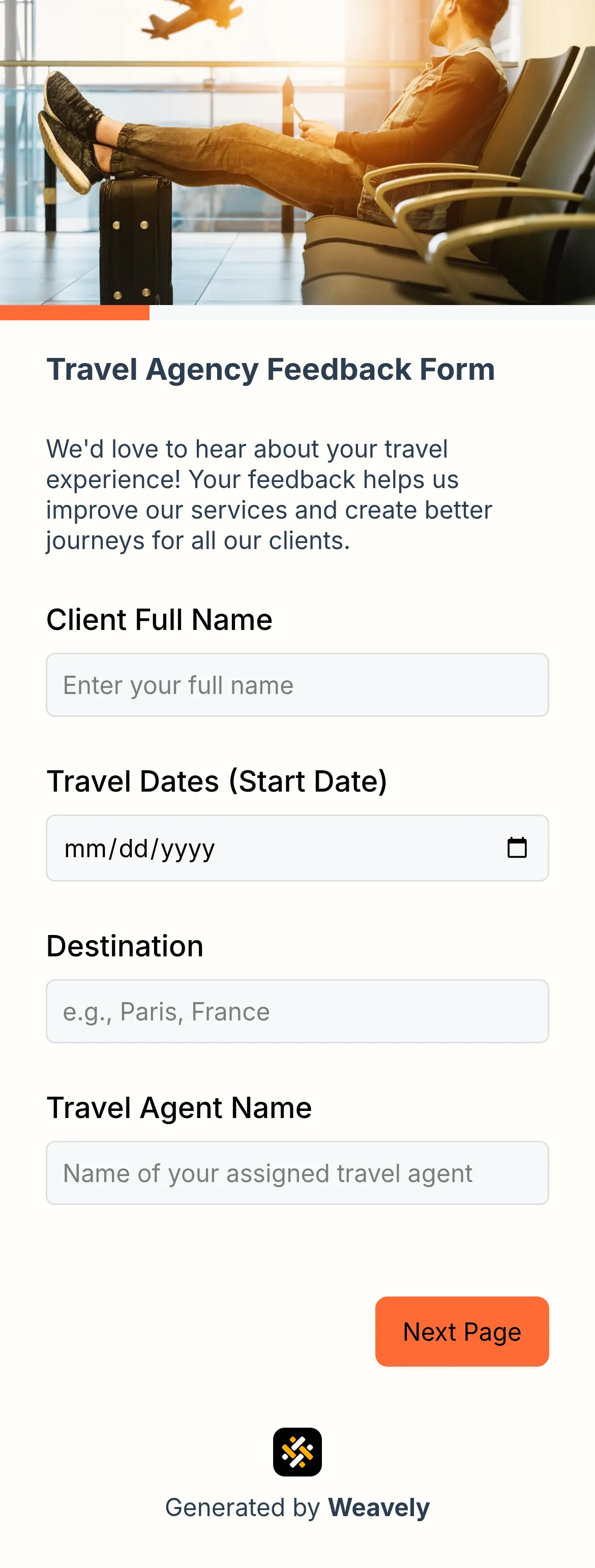 Travel agency feedback form template