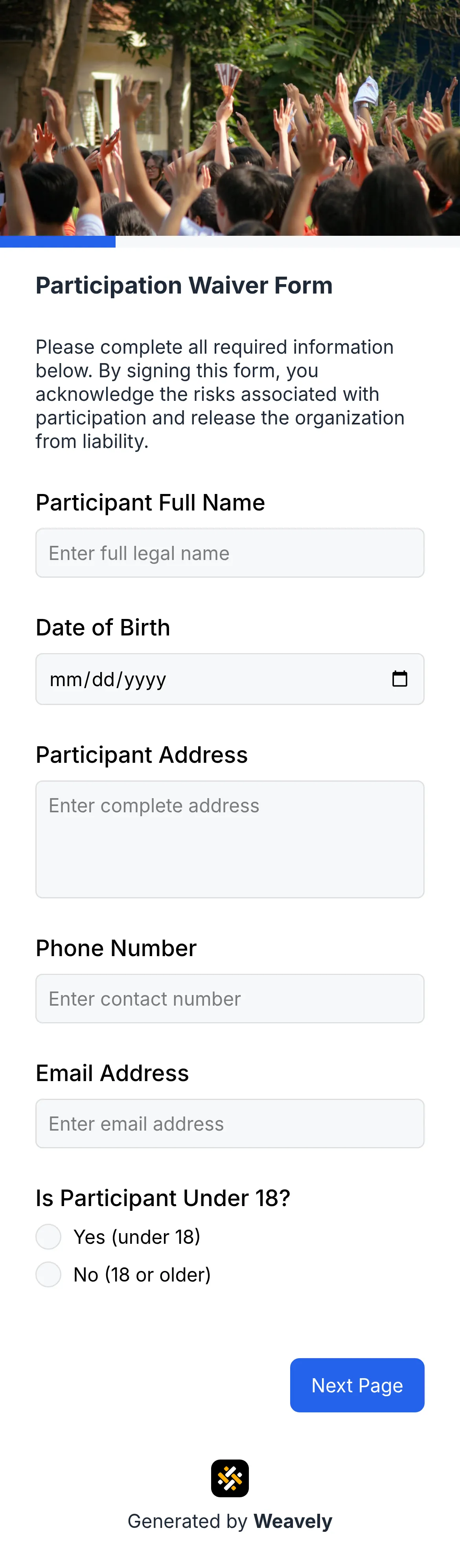 Participation waiver form template