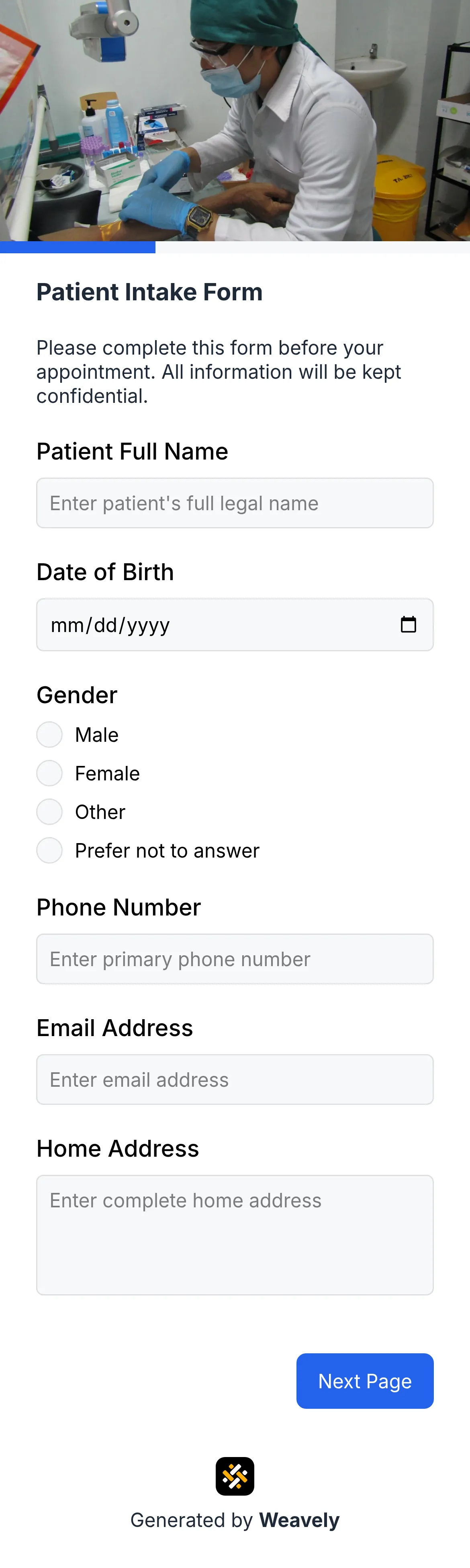 Patient intake form template