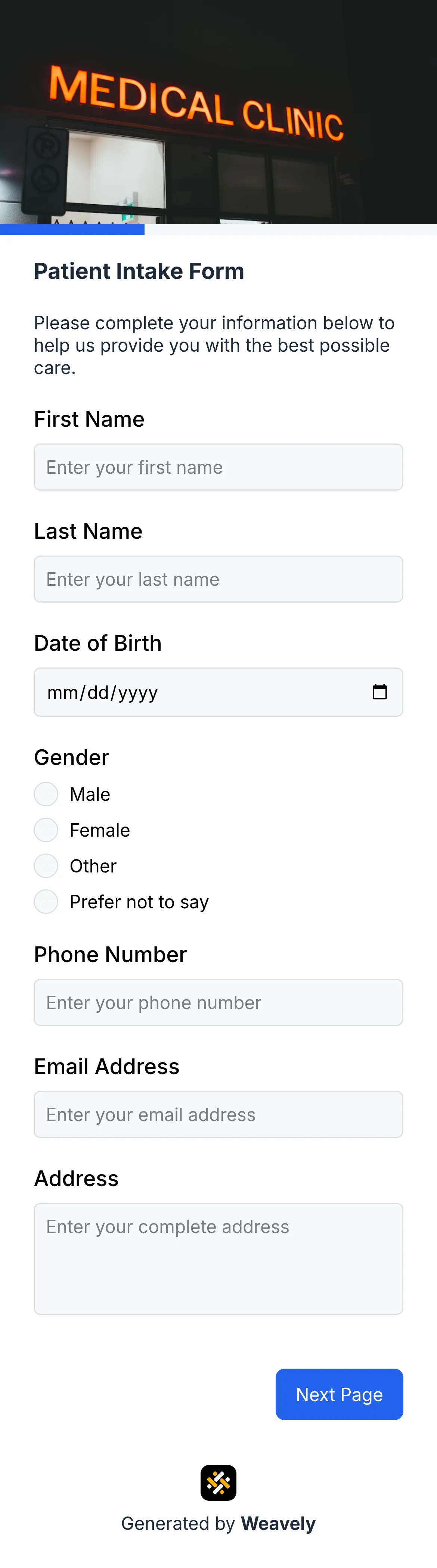 Medical intake form template