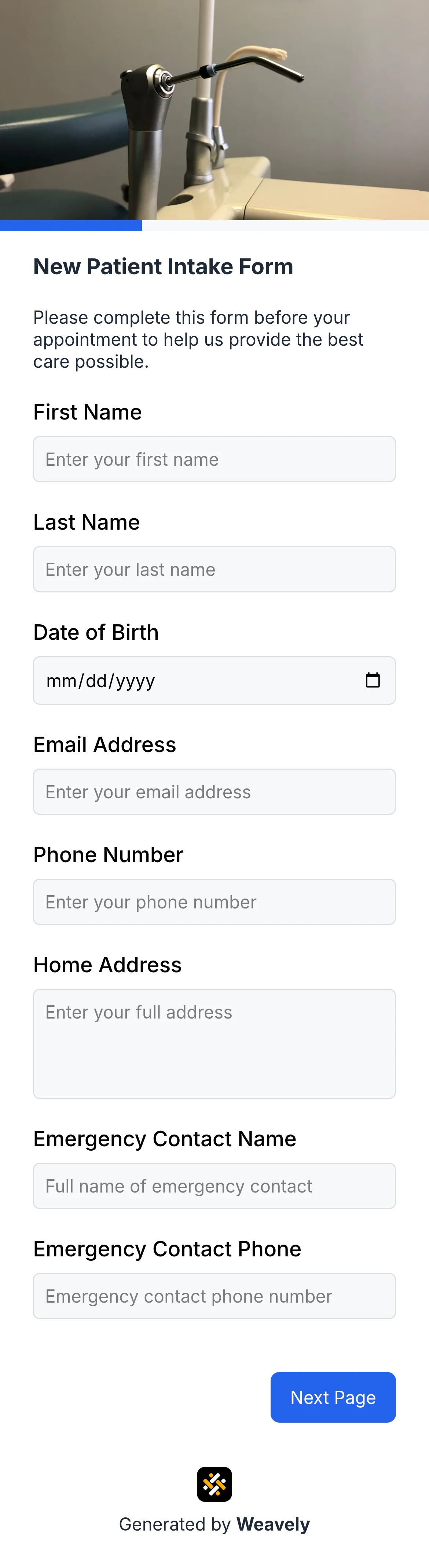 New patient intake form template