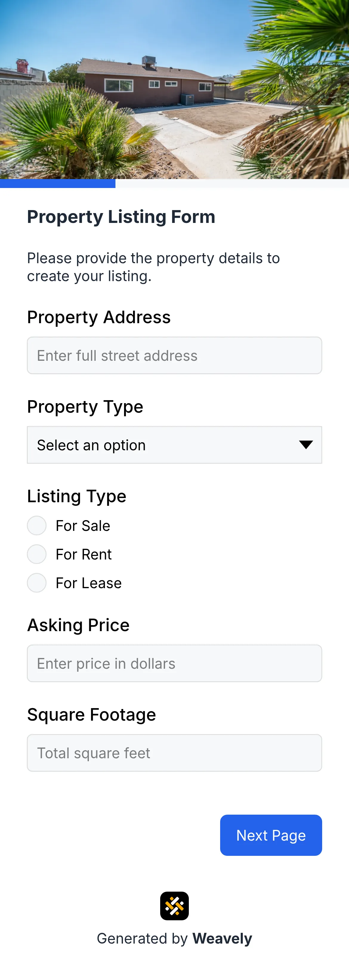 Property listing form template