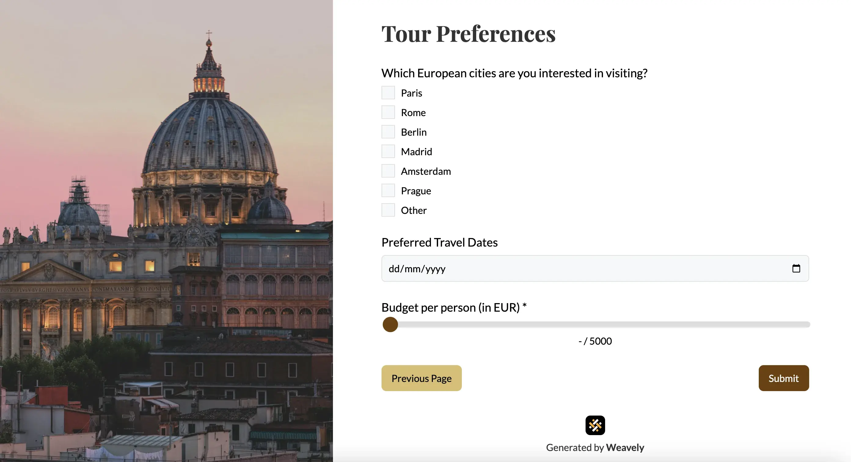 Asking for guest details and trip preferences in an inquiry form