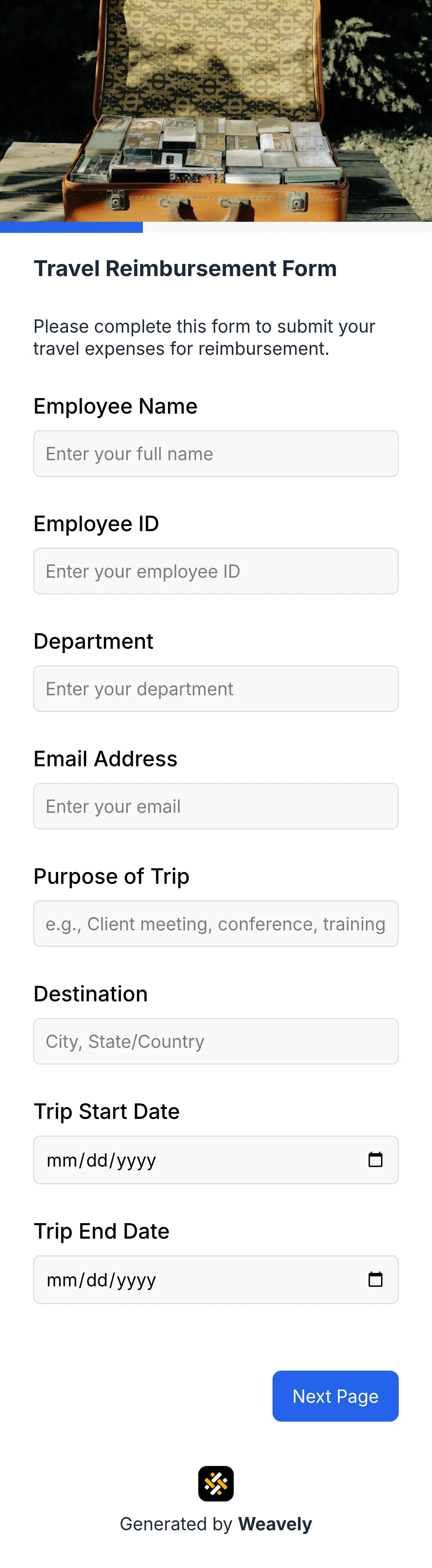 Travel reimbursement form template