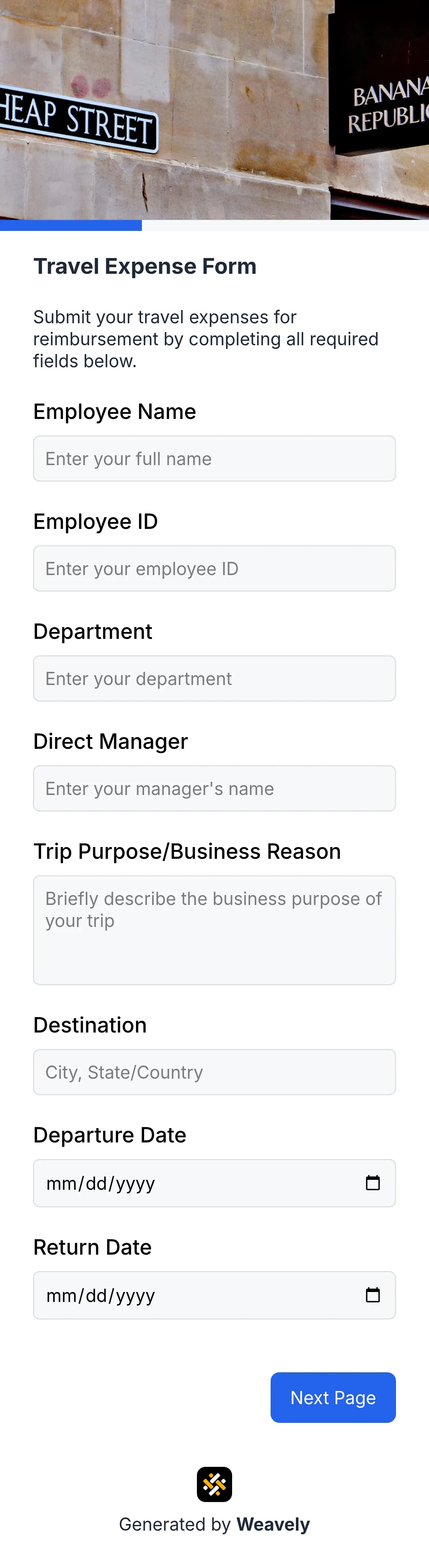 Travel expense form template