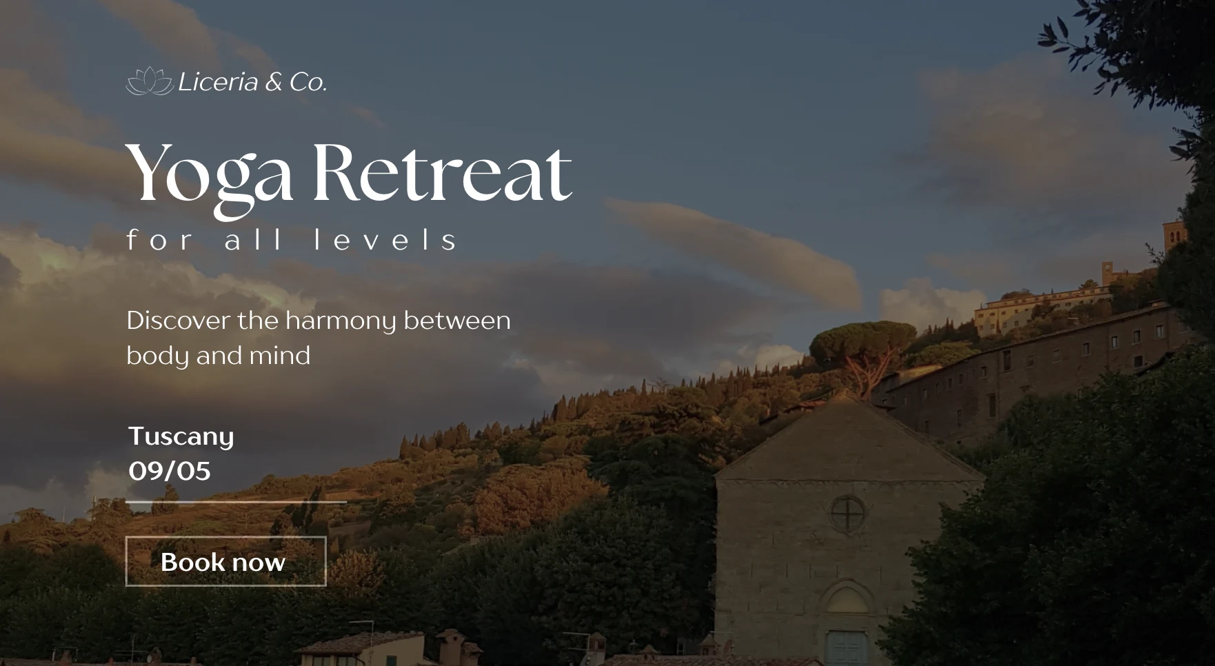 marketing poster advertising a yoga retreat in tuscany