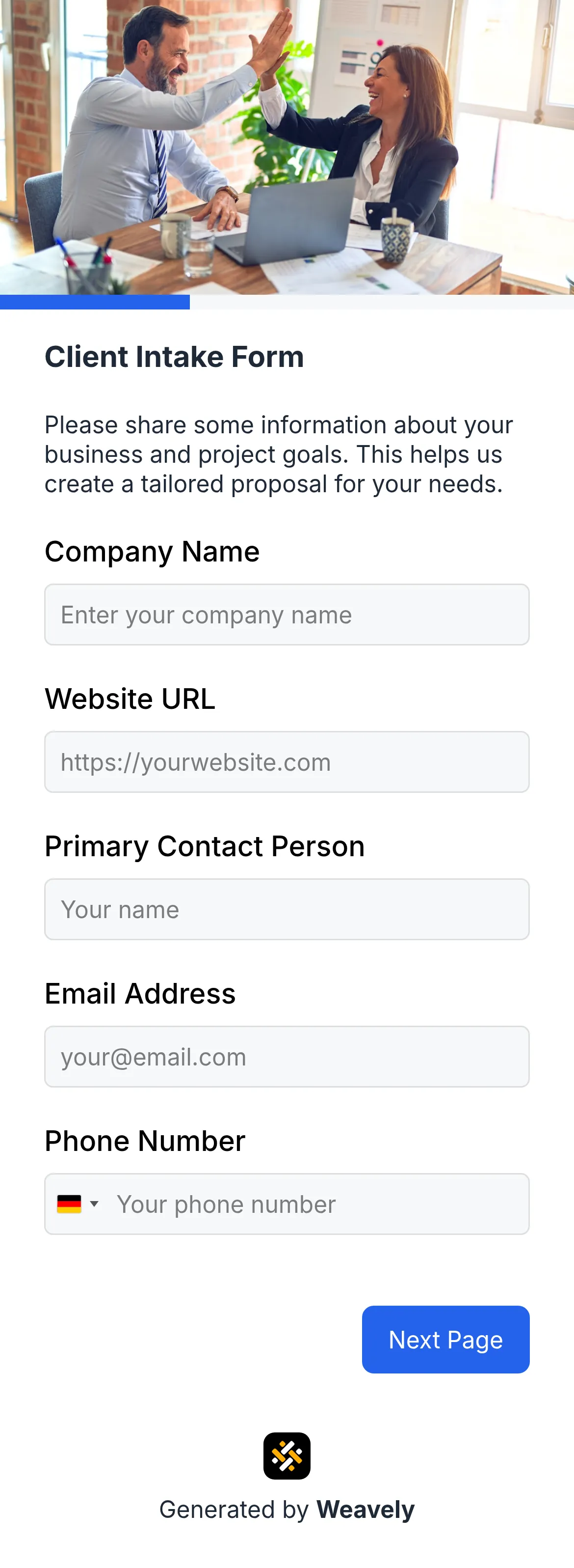 Client intake form template