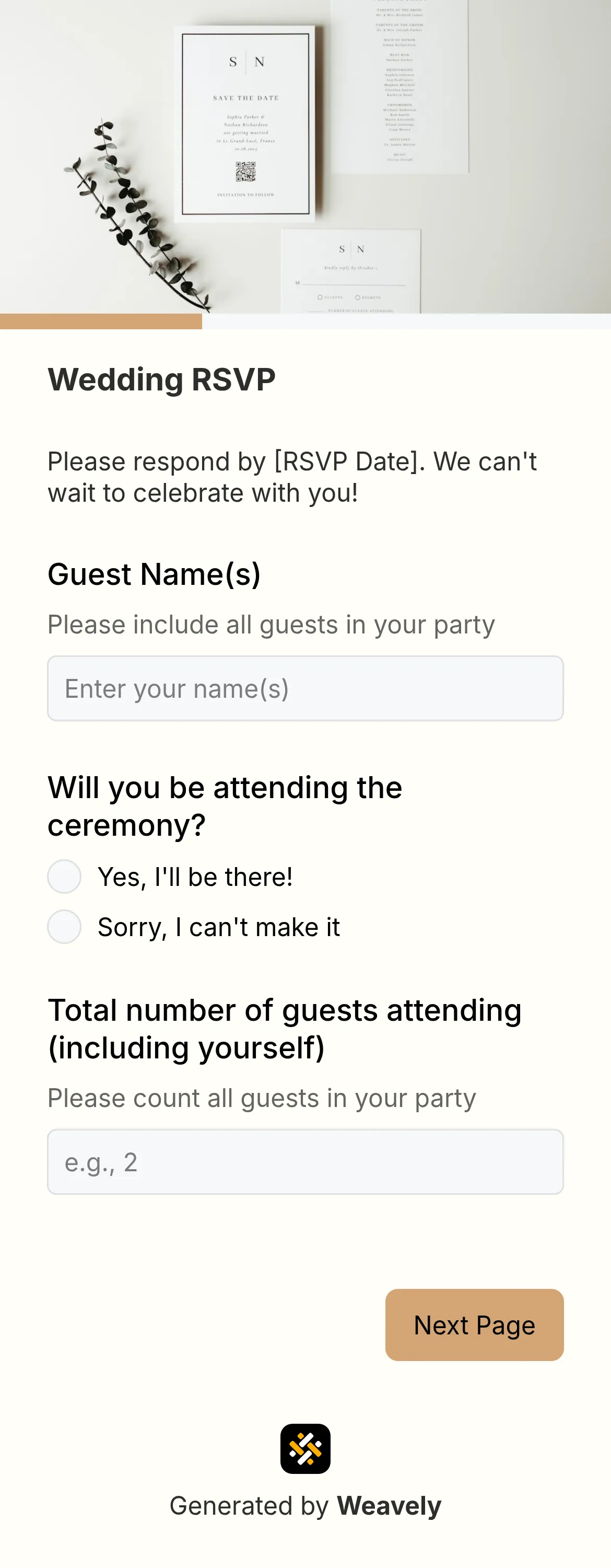 Wedding RSVP Form template
