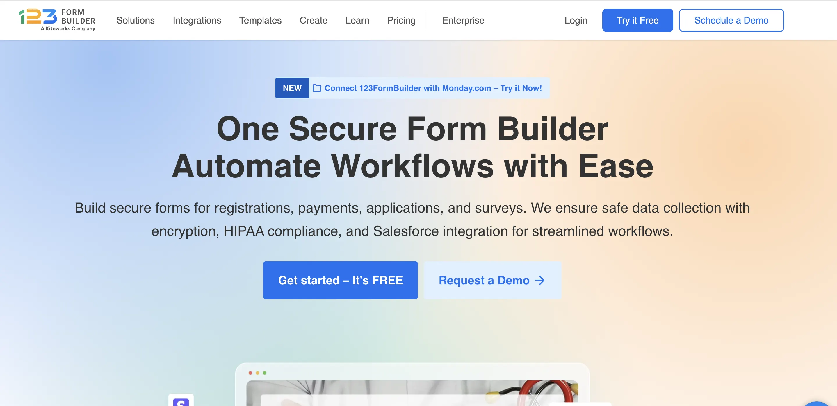 123FormBuilder homepage, this form builder offers a native mailchimp integration