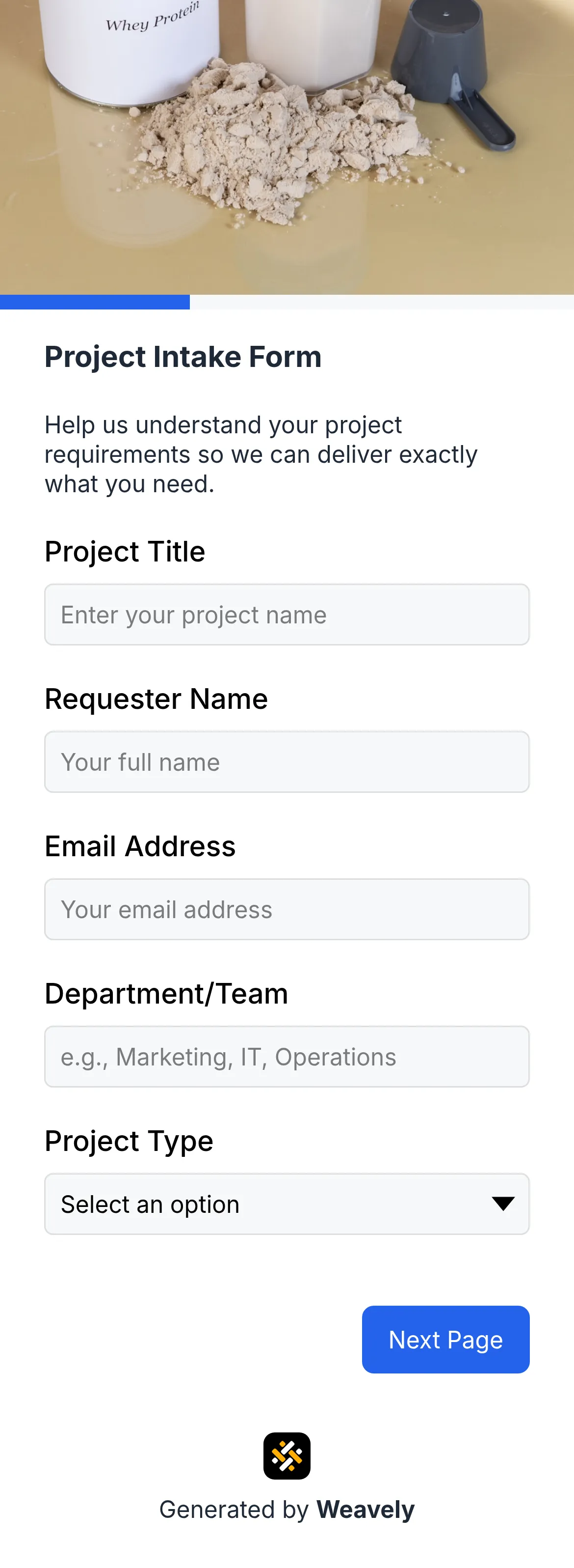 Project intake form template